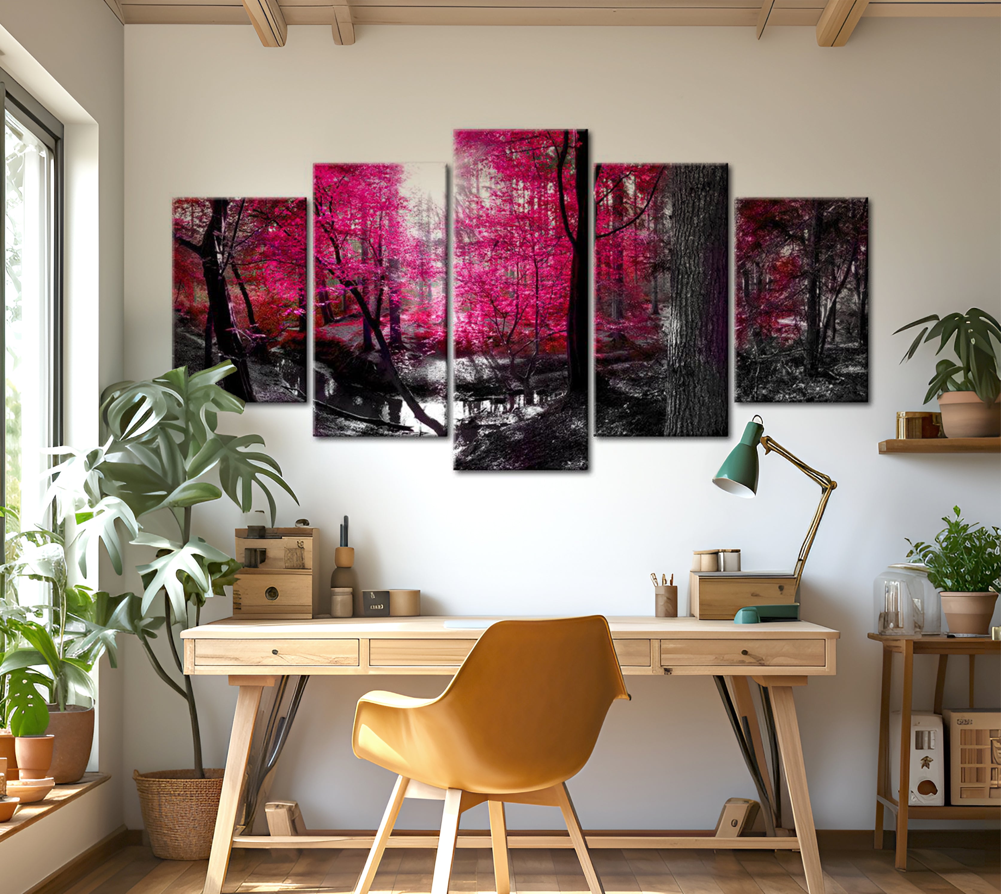 Stretched Canvas Landscape Art - Pink Autumn 40"Wx20"H