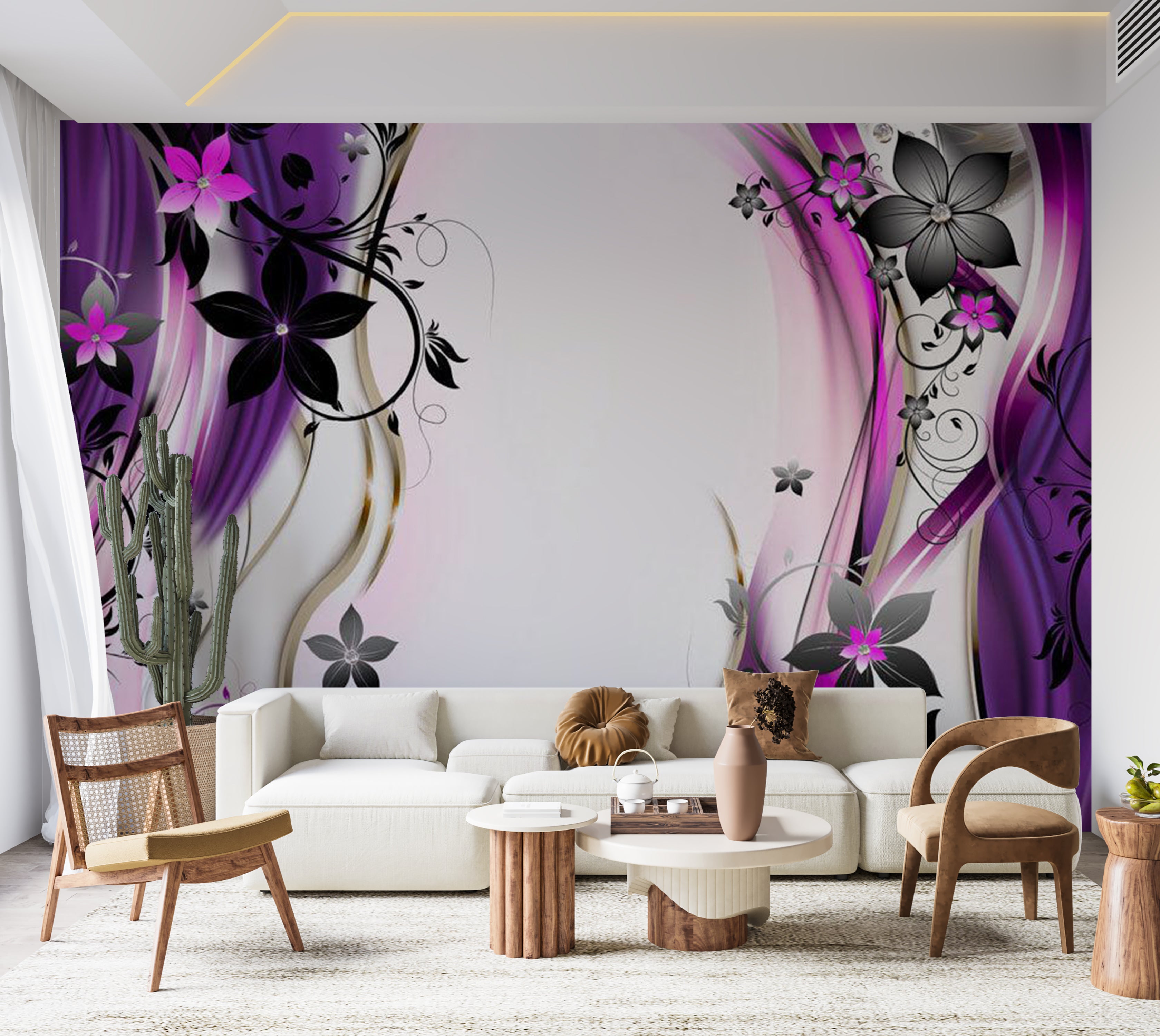 Floral Wallpaper Wall Mural - Purple Blooming Delight 39"Wx27"H / Standard