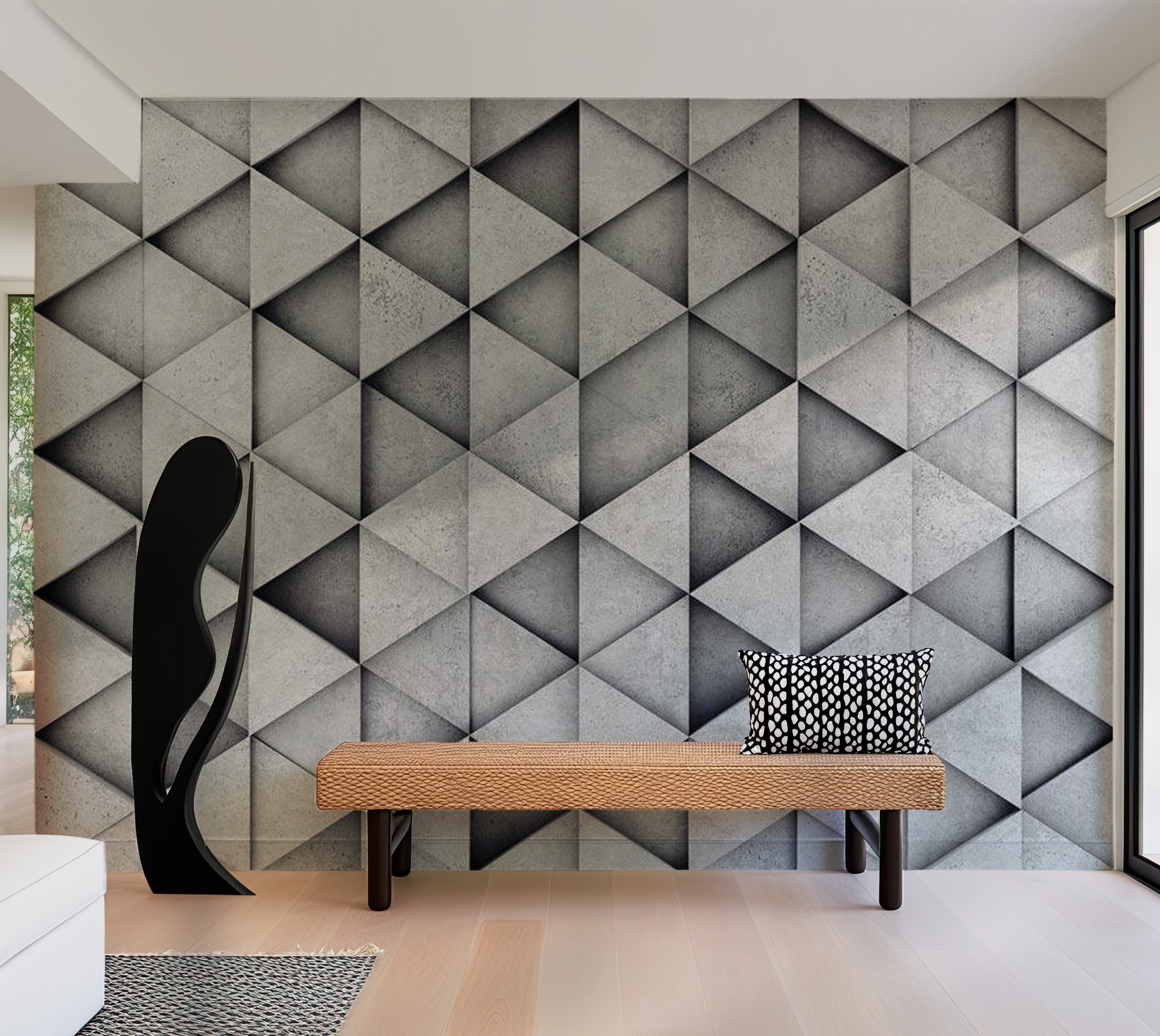 Background & Patterns Wallpaper Wall Mural - Grey Concrete Triangles 39"Wx27"H