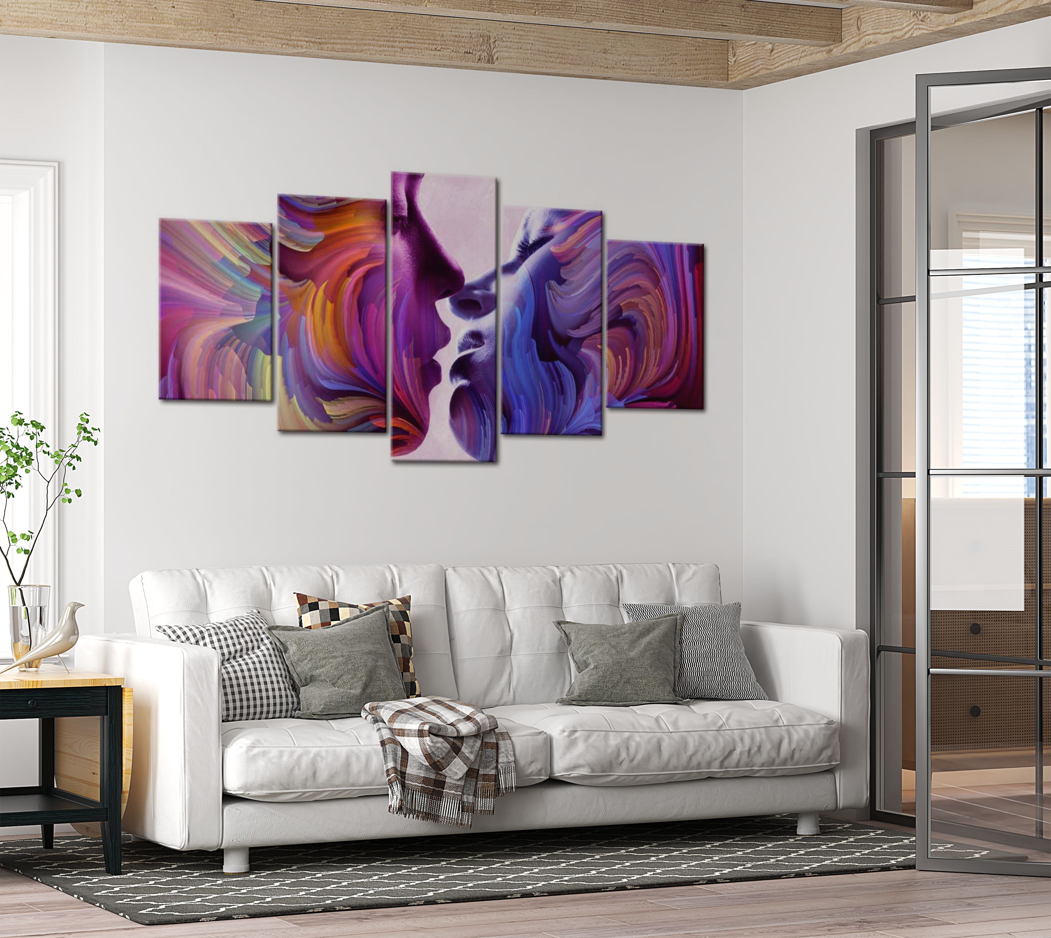 Abstract Canvas Wall Art - Kissing In Colors  - 5 Pieces
