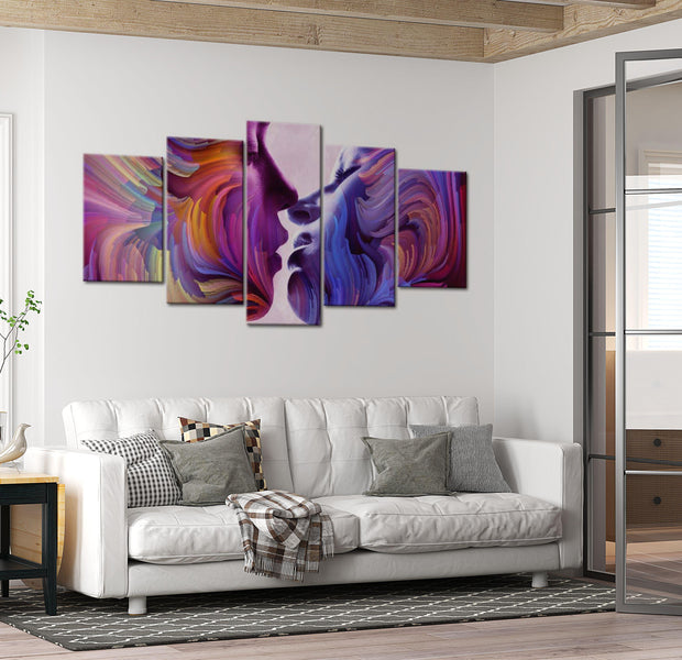 Abstract Canvas Wall Art - Kissing In Colors - 5 Pieces