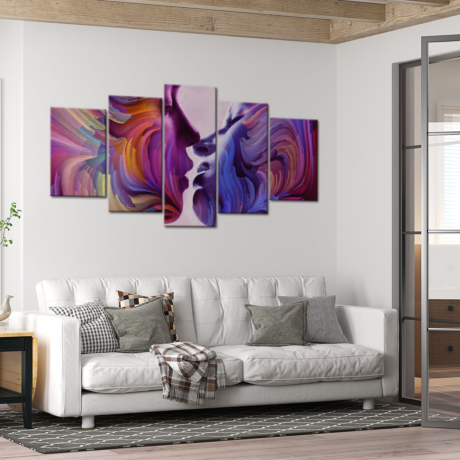 Abstract Canvas Wall Art - Kissing In Colors