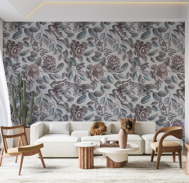 Floral Wallpaper Wall Mural - Rustic Mosaic 39"Wx27"H / Standard