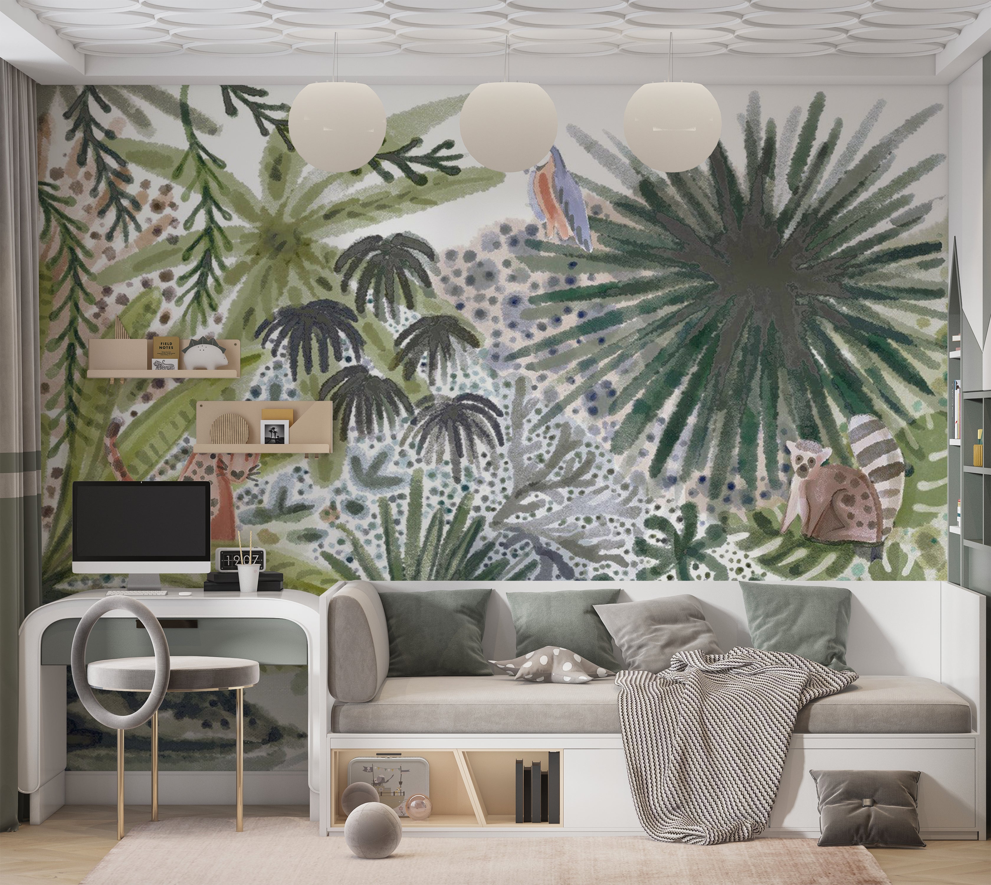 Peel & Stick Kids Wall Mural - Tropical Landscape With Animals 38"Wx27"H