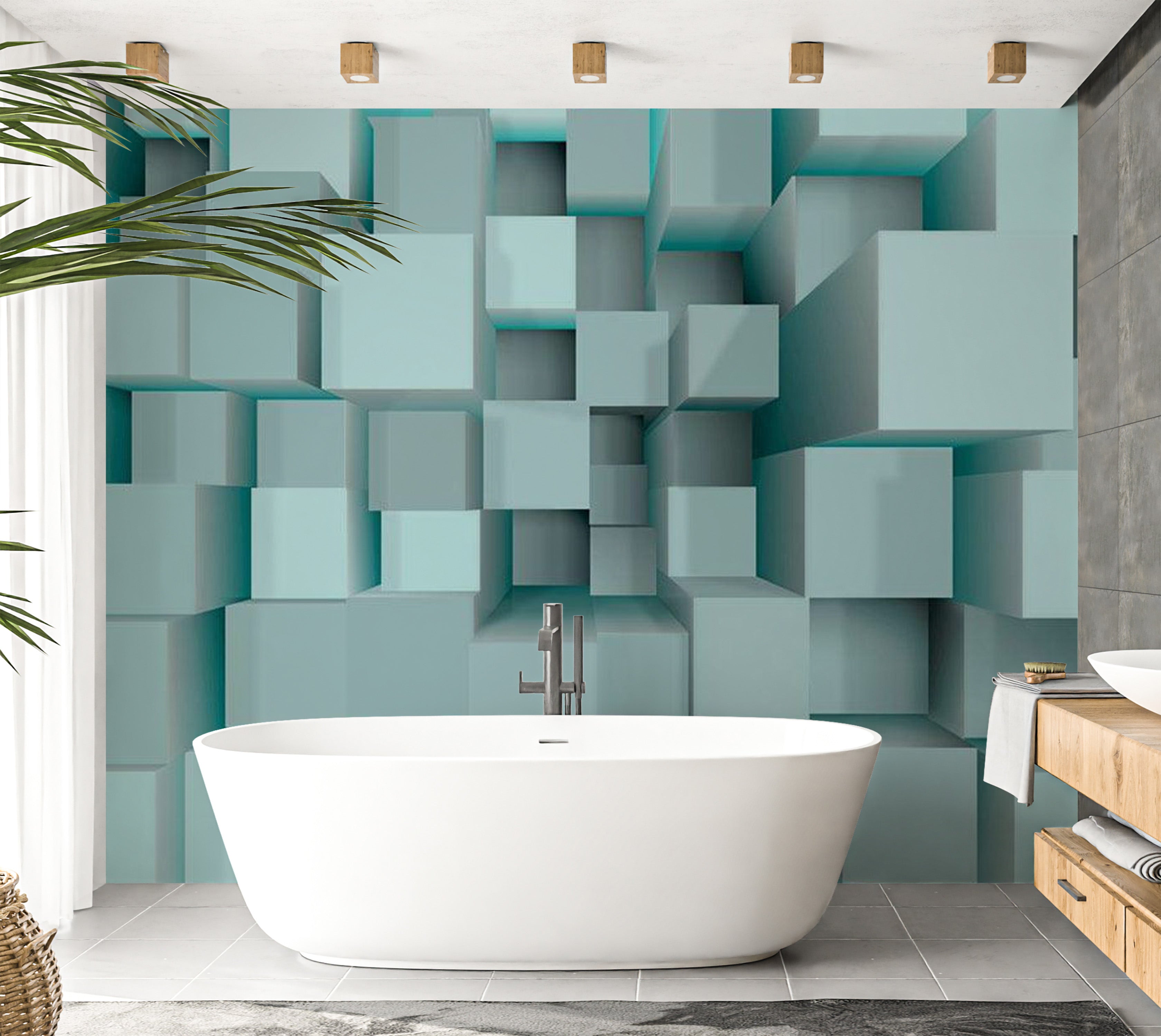 Abstract Wallpaper Wall Mural - Blue Puzzle 39"Wx27"H