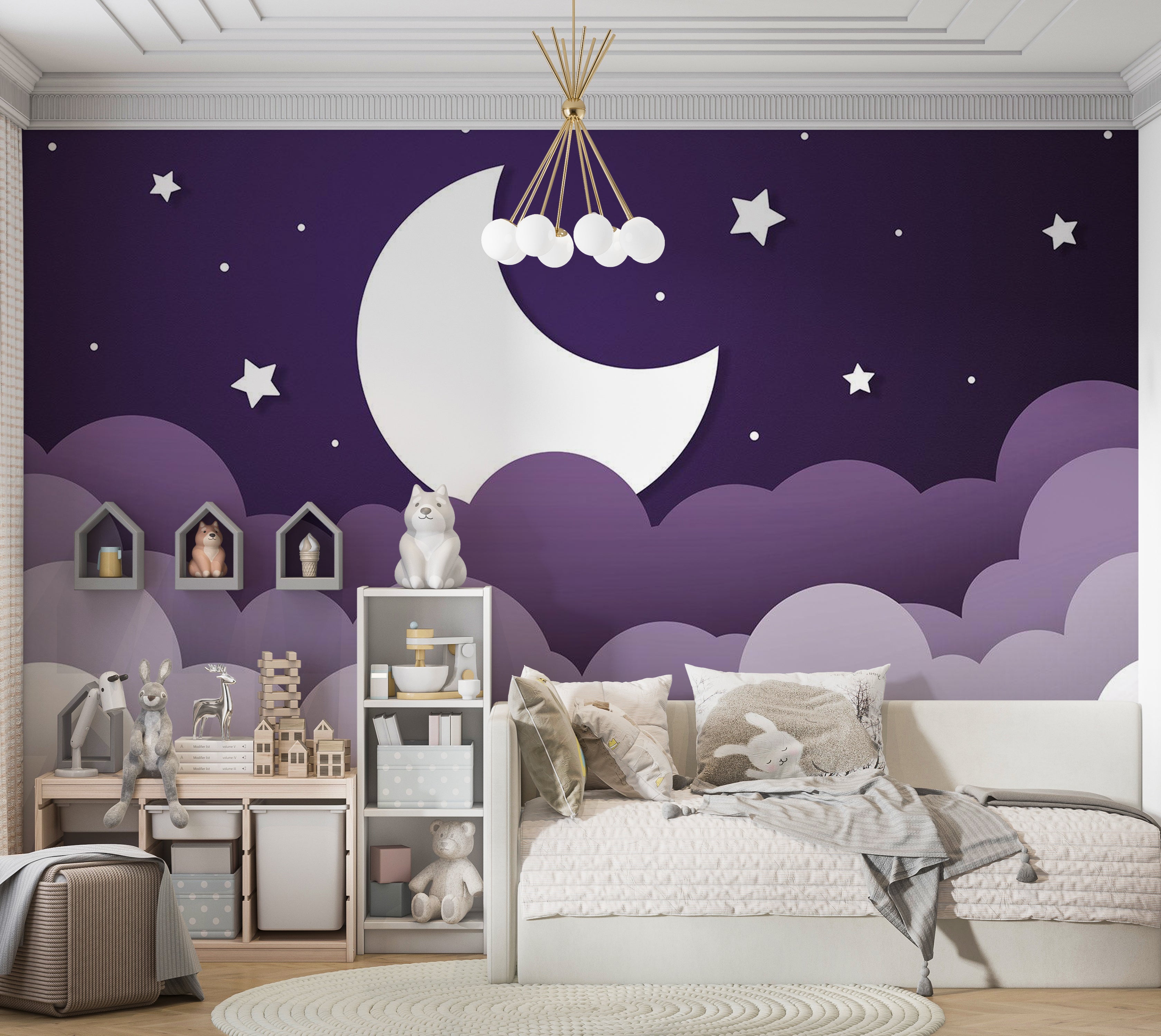 Peel & Stick Kids Wall Mural - Purple Abstract Moon 38"Wx27"H