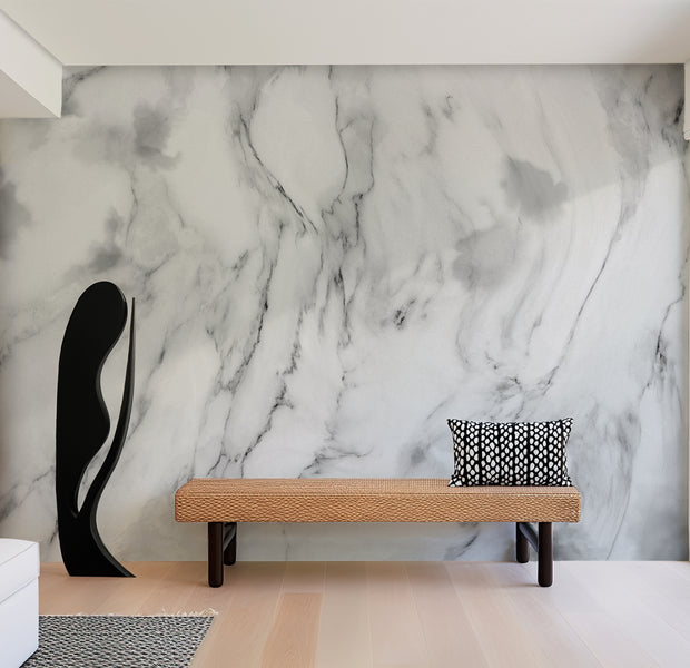 Peel & Stick Wall Mural - White Marble Peace 38"Wx27"H