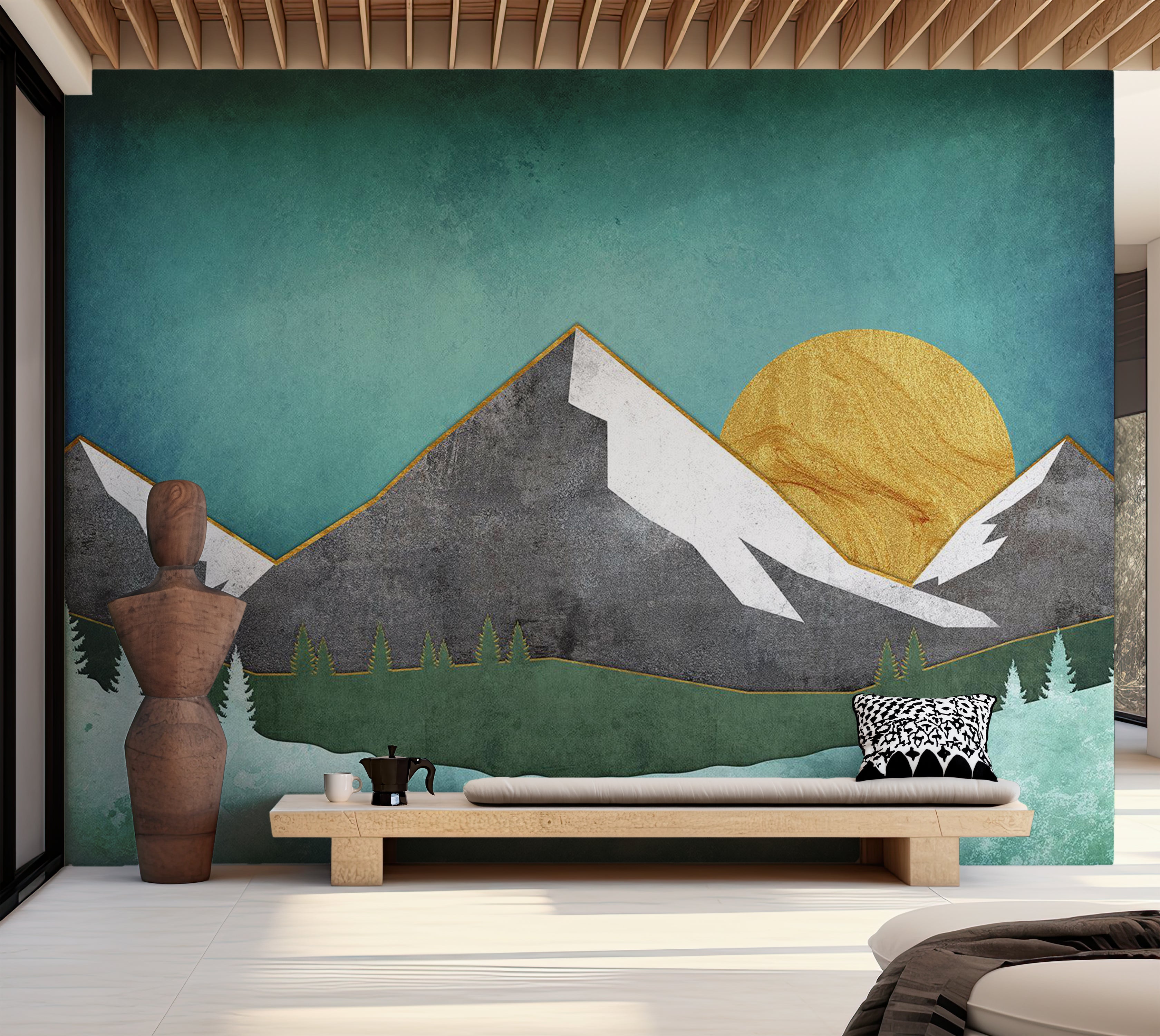 Abstract Wallpaper Wall Mural - Geometric Mountain Landscape 39"Wx27"H / Standard