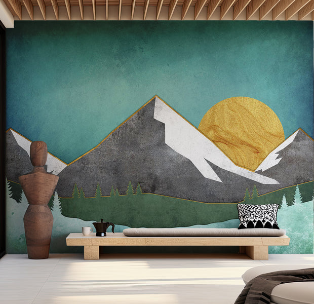 Abstract Wallpaper Wall Mural - Geometric Mountain Landscape 39"Wx27"H / Standard