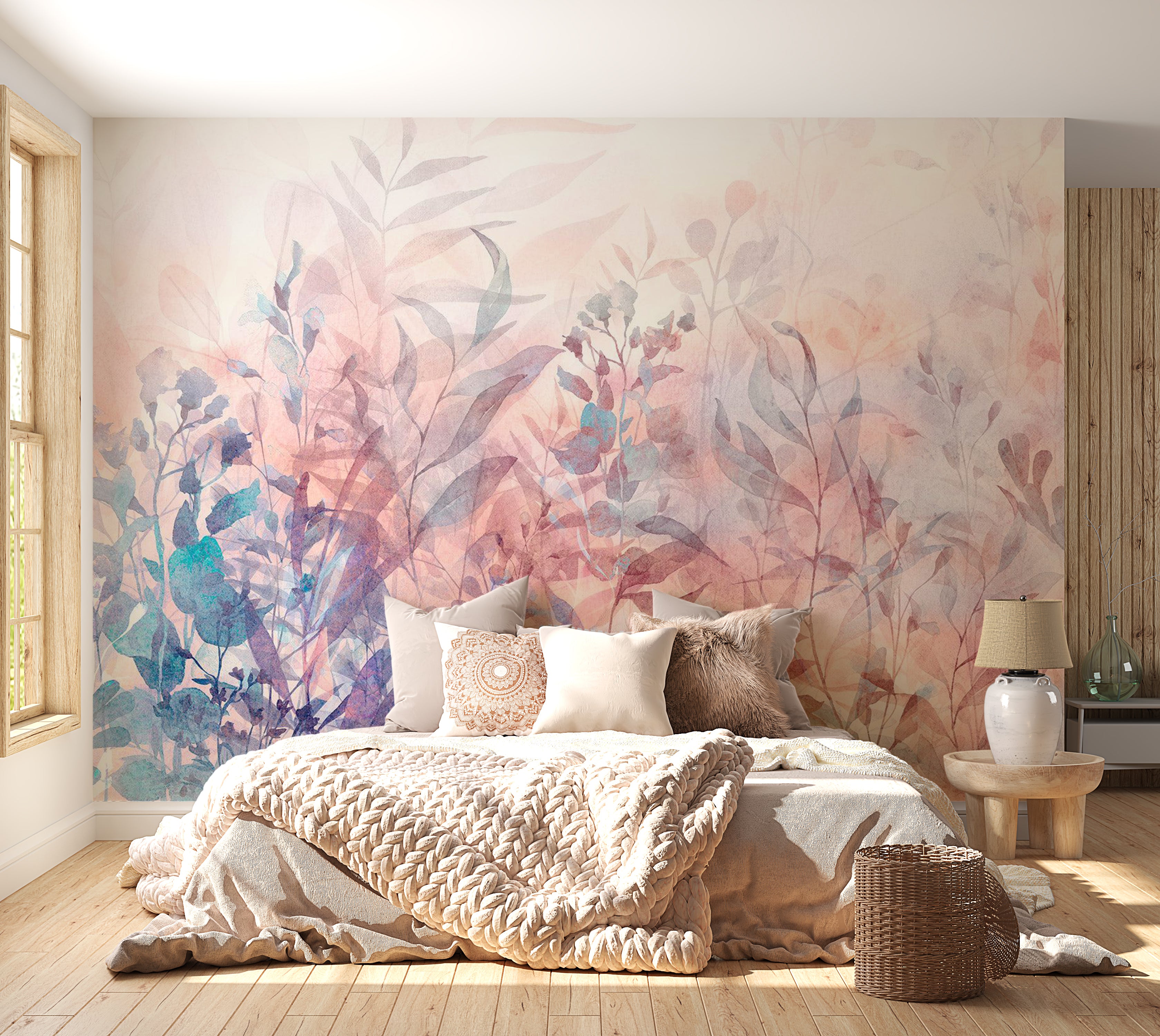 Botanical Wallpaper Wall Mural - Pastel Nature Memory 39"Wx27"H / Standard