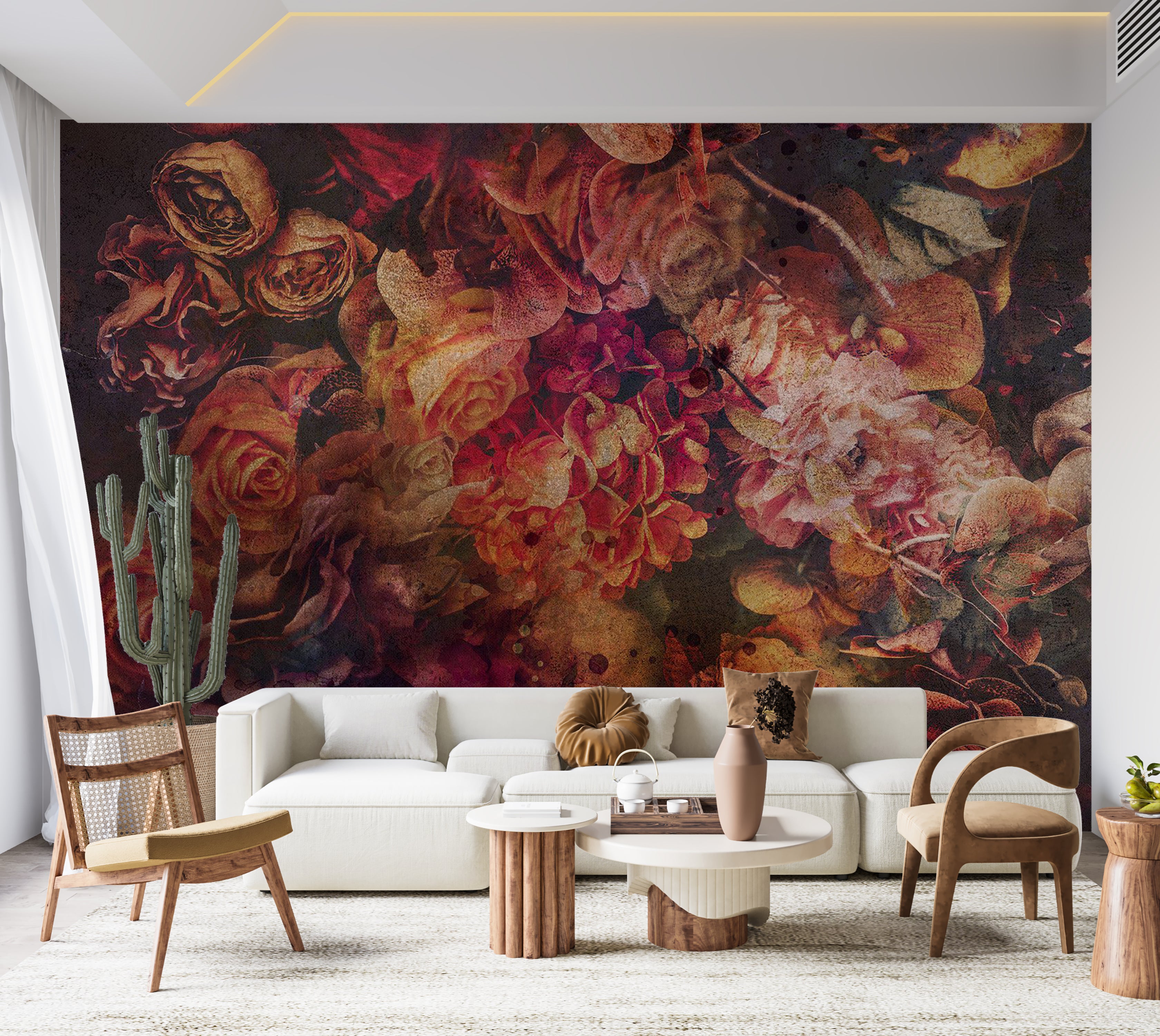 Floral Wallpaper Wall Mural - Vintage Flowers 39"Wx27"H