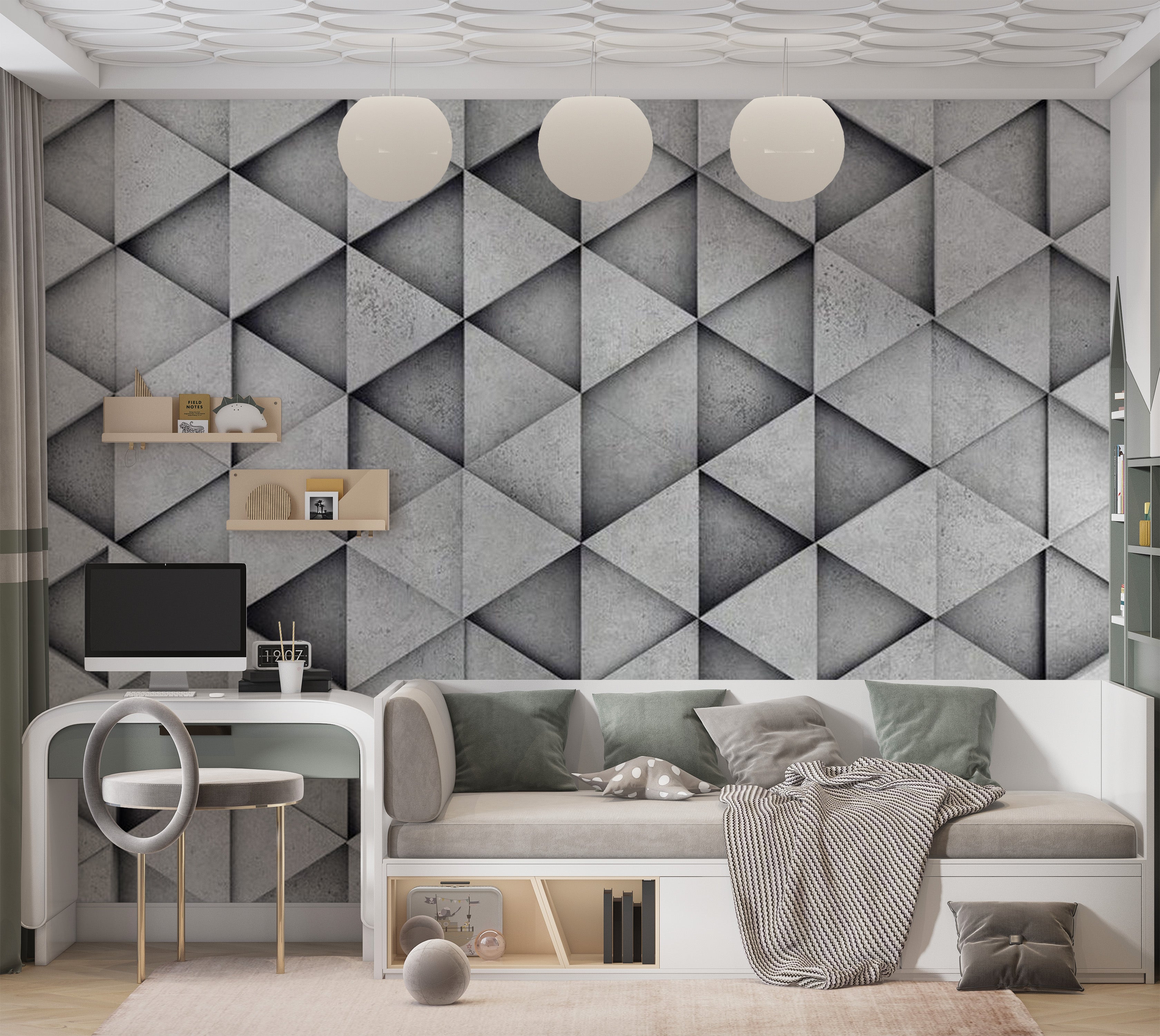 Background & Patterns Wallpaper Wall Mural - Grey Concrete Triangles 39"Wx27"H