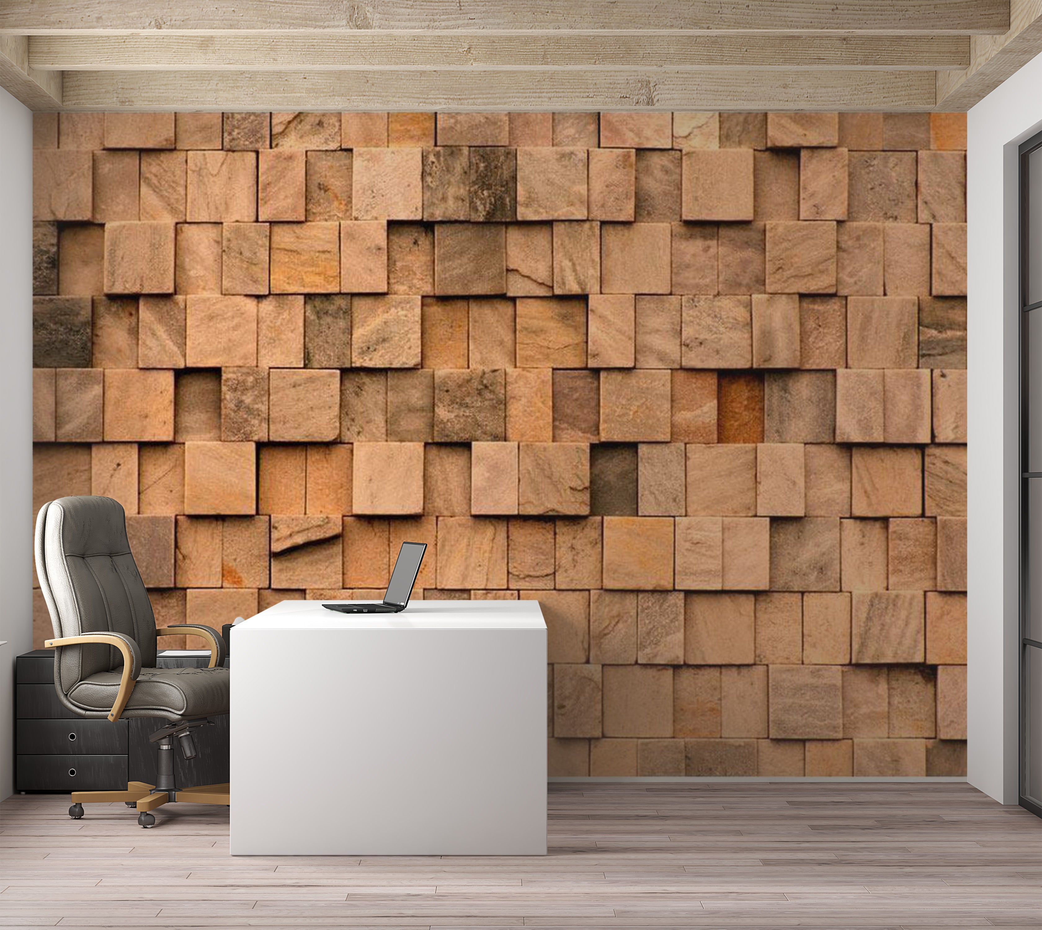 Background & Patterns Wallpaper Wall Mural - Stacked Mixed Wooden Blocks 39"Wx27"H