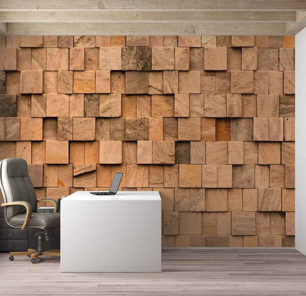 Background & Patterns Wallpaper Wall Mural - Stacked Mixed Wooden Blocks 39"Wx27"H