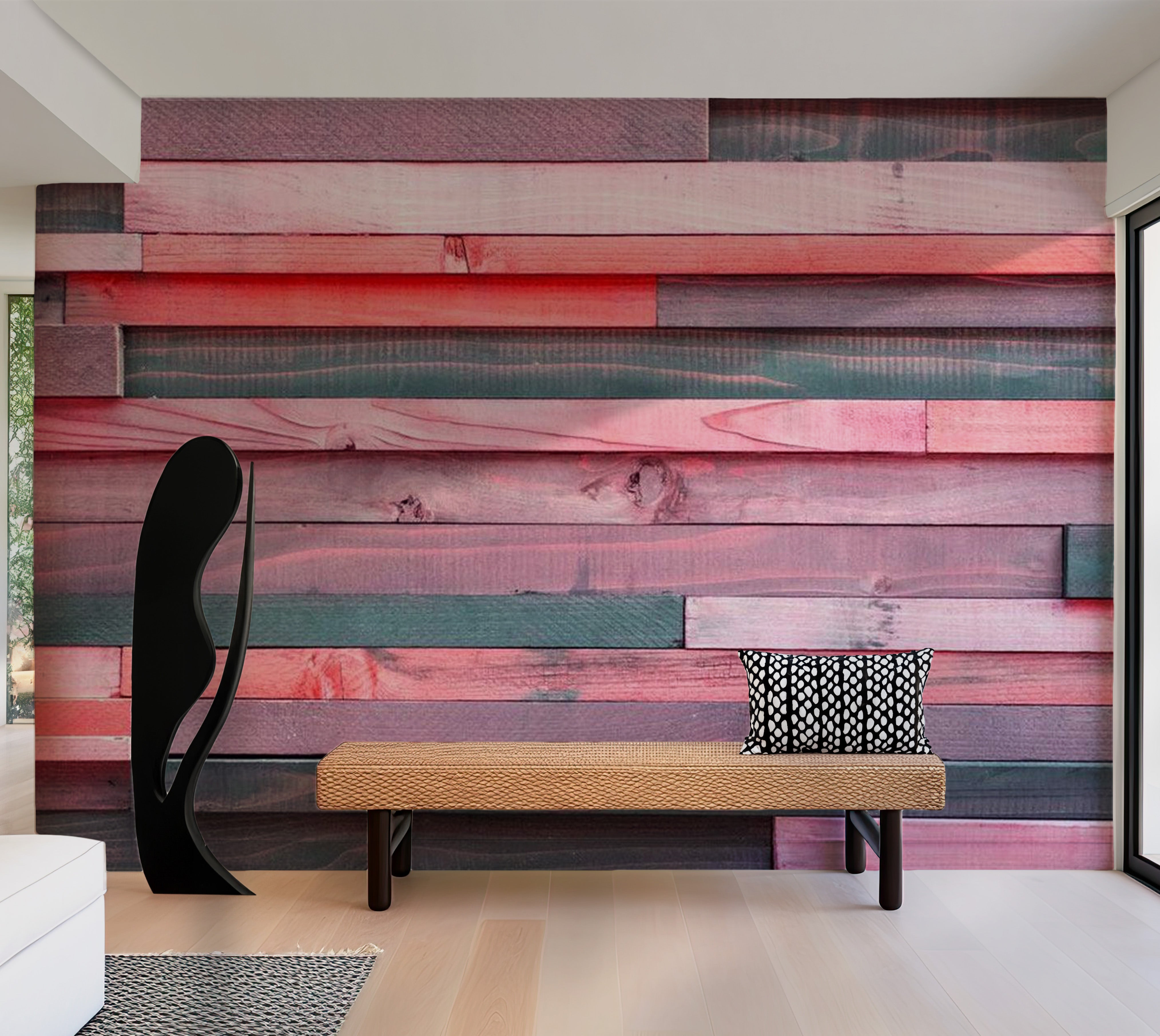 Background & Patterns Wallpaper Wall Mural - Mixed Pink Wooden Planks 39"Wx27"H