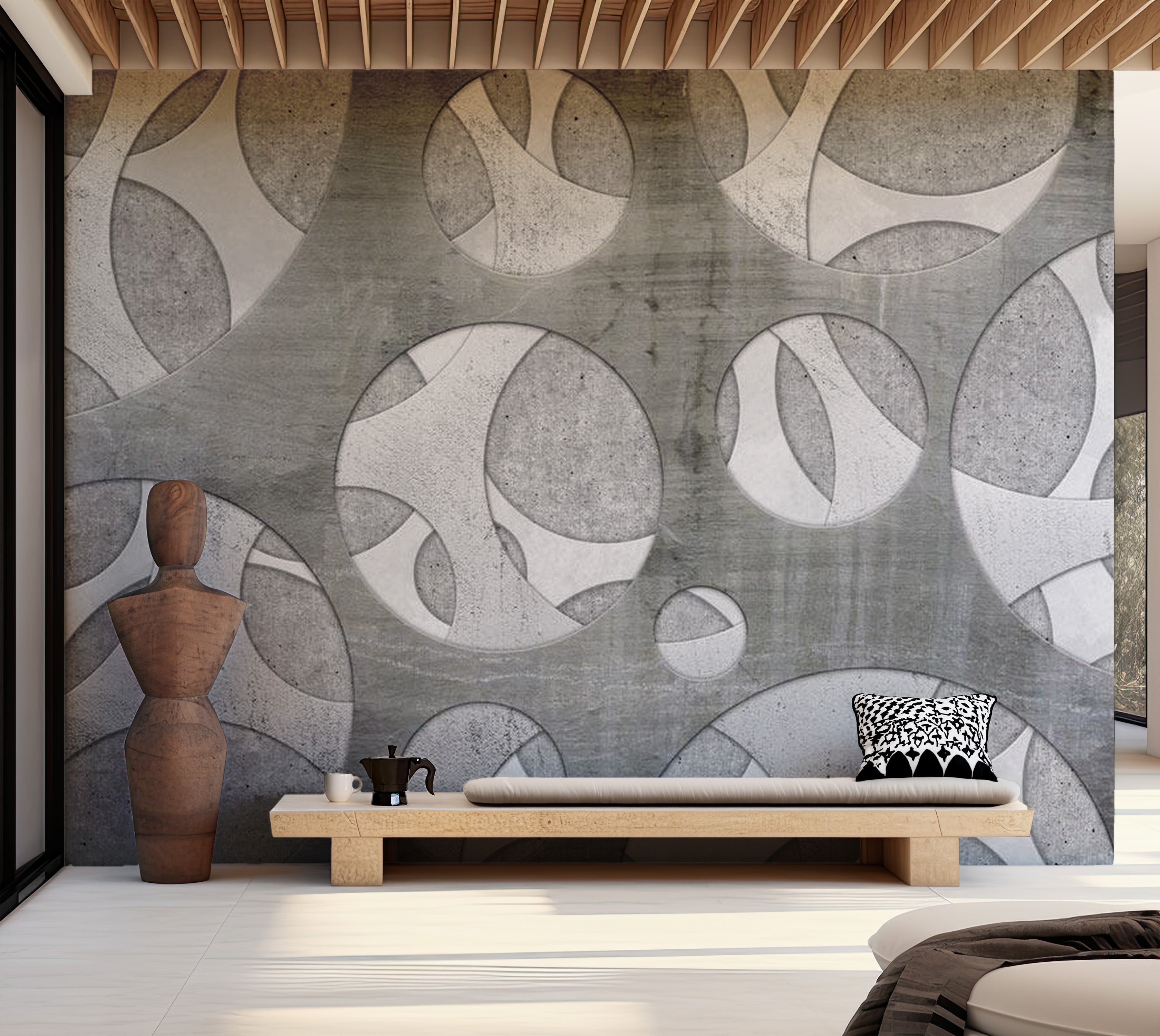 Abstract Wallpaper Wall Mural - Woven Of Grays 39"Wx27"H