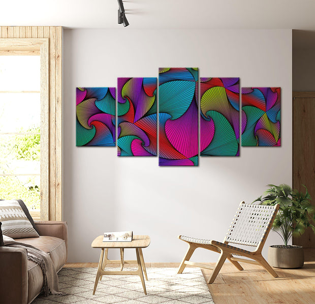 Abstract Canvas Wall Art - Carousel Of Colours - 5 Pieces