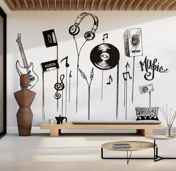 Premium Peel & Stick Wall Mural - Music Doodle Art