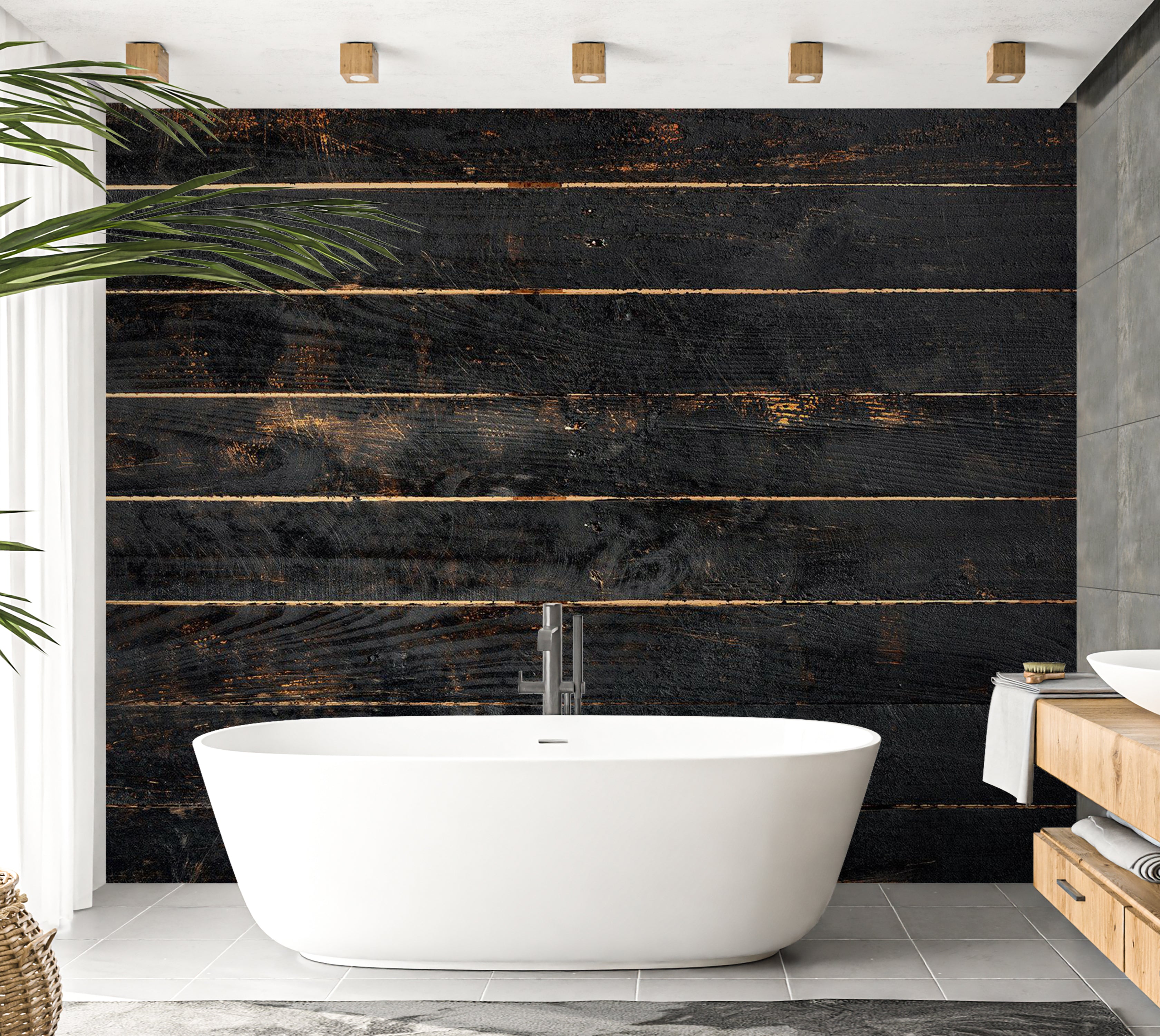 Peel & Stick Wall Mural - Black Old Horizontal Planks 38"Wx27"H