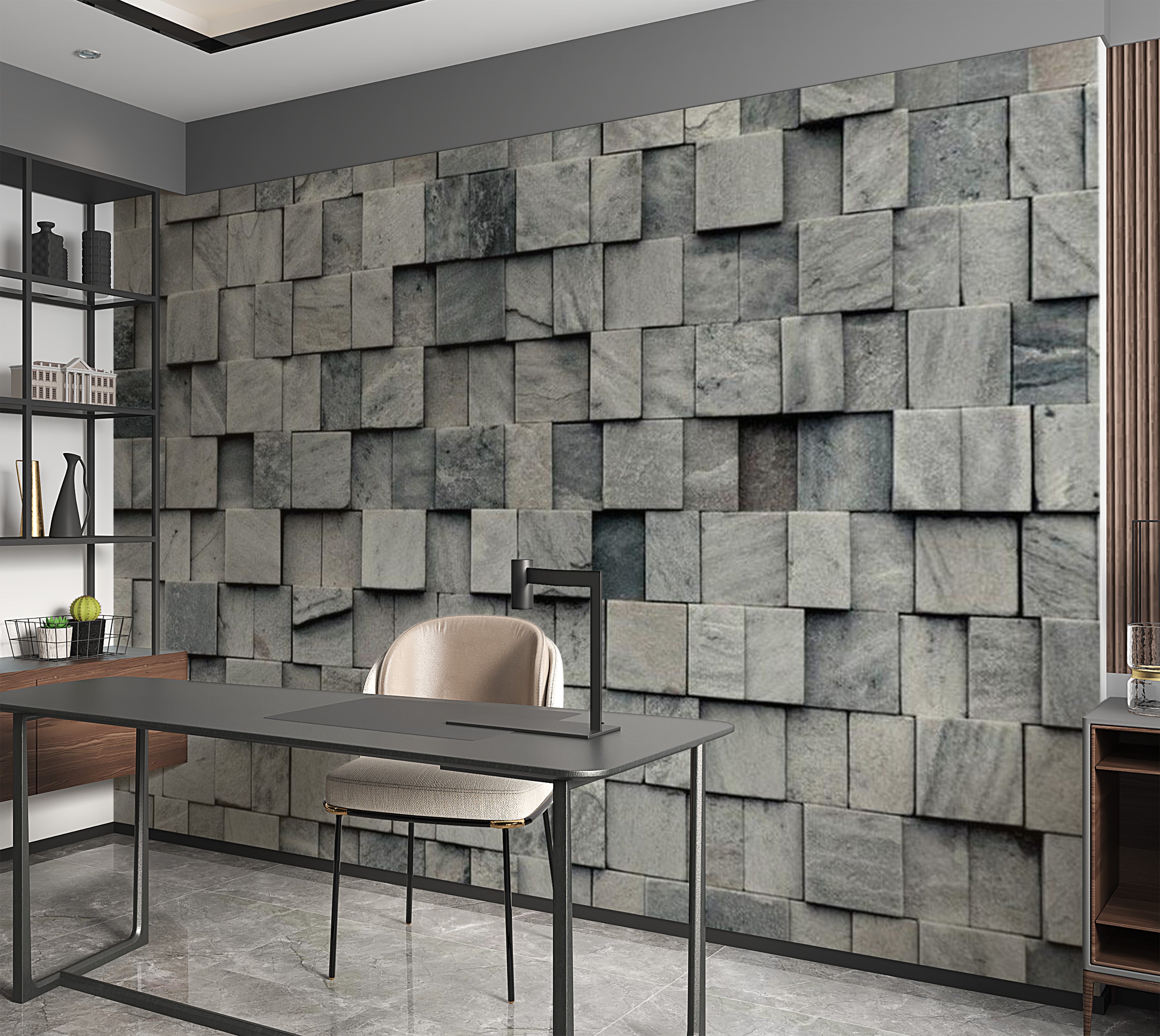 Background & Patterns Wallpaper Wall Mural - Abstract Stacked Stone Cubes 39"Wx27"H