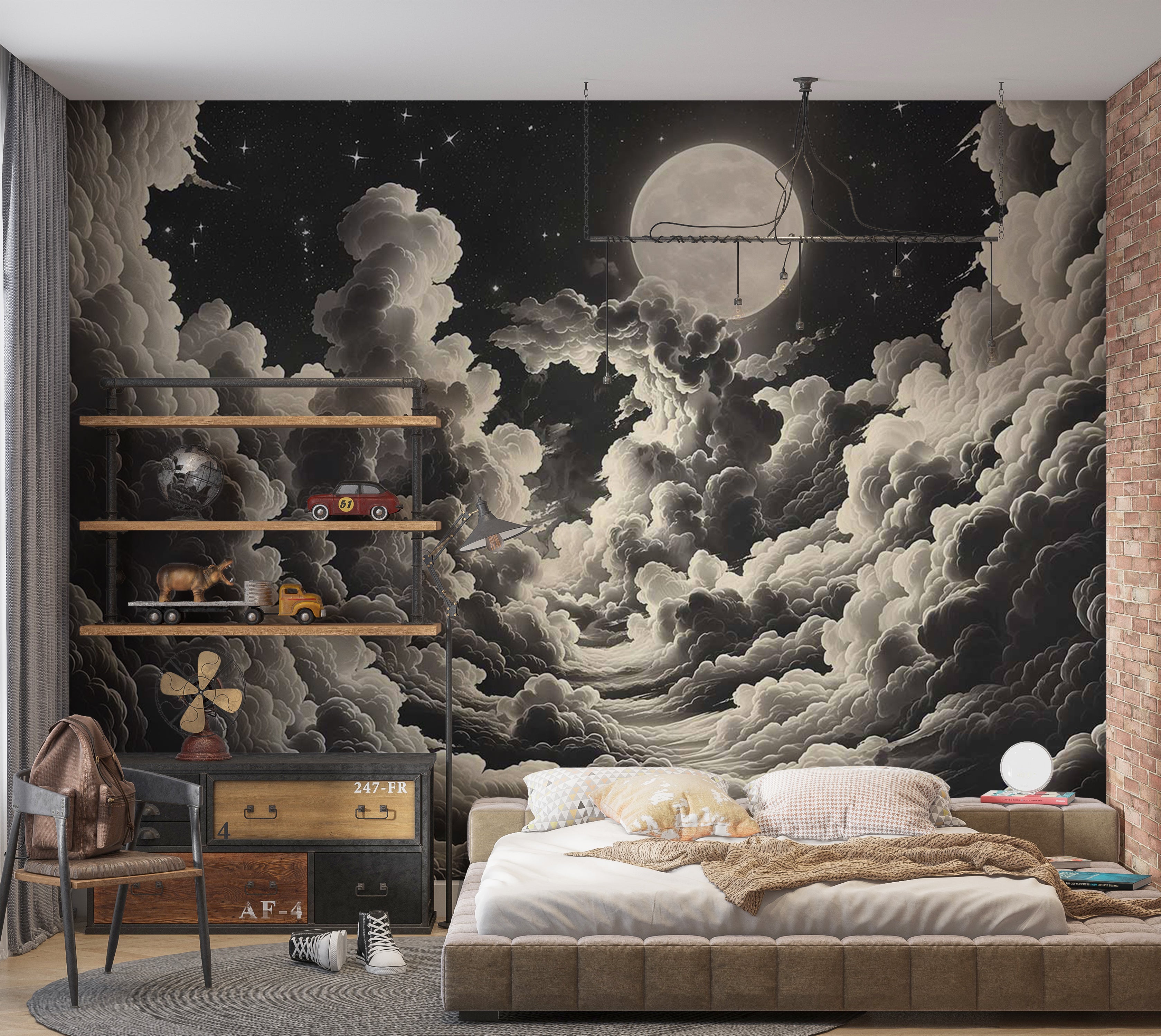 Peel & Stick Space Wall Mural - Moon and Stars at Night 38"Wx27"H