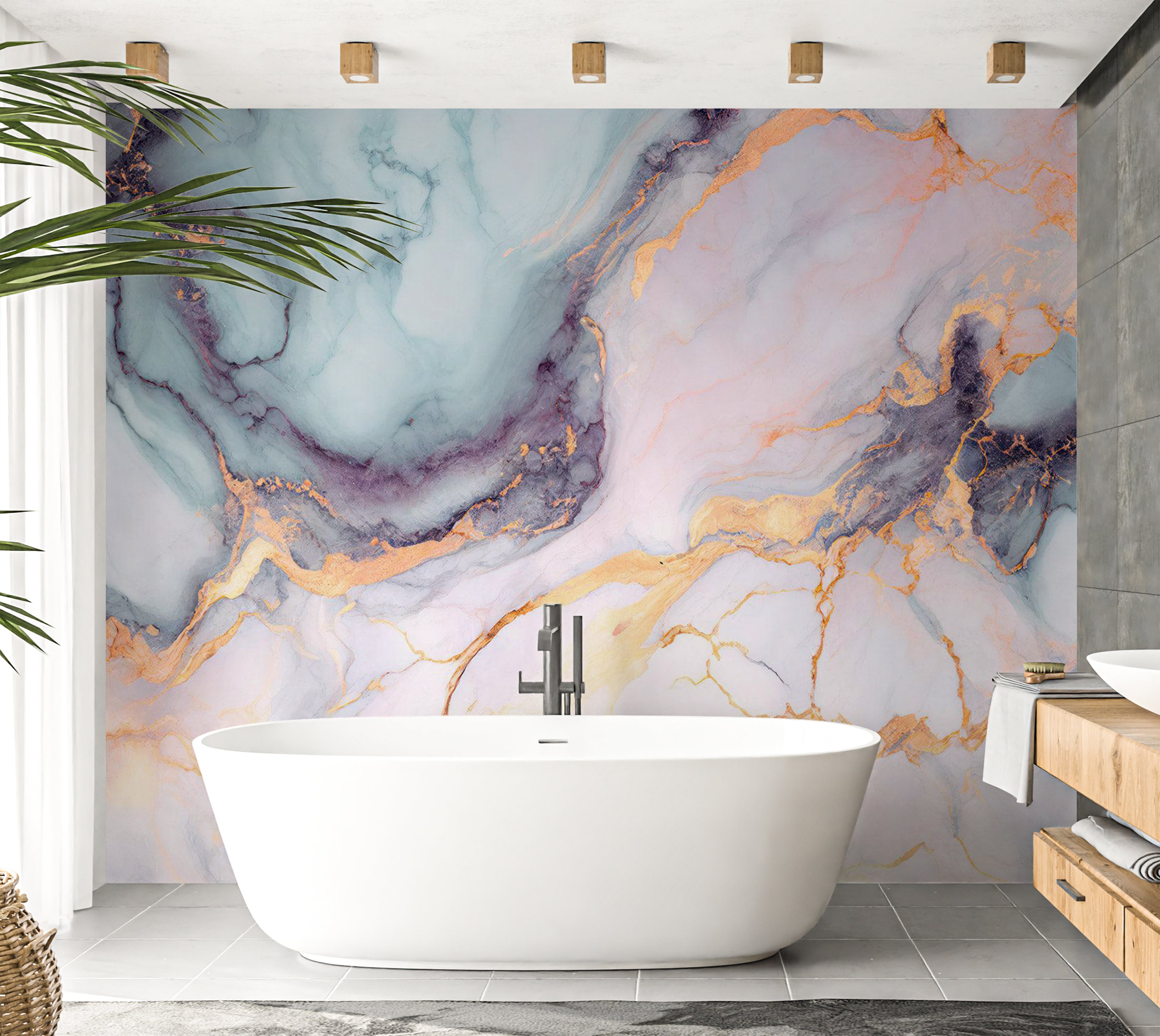 Peel & Stick Wall Mural - Blue Gold Marble 38"Wx27"H