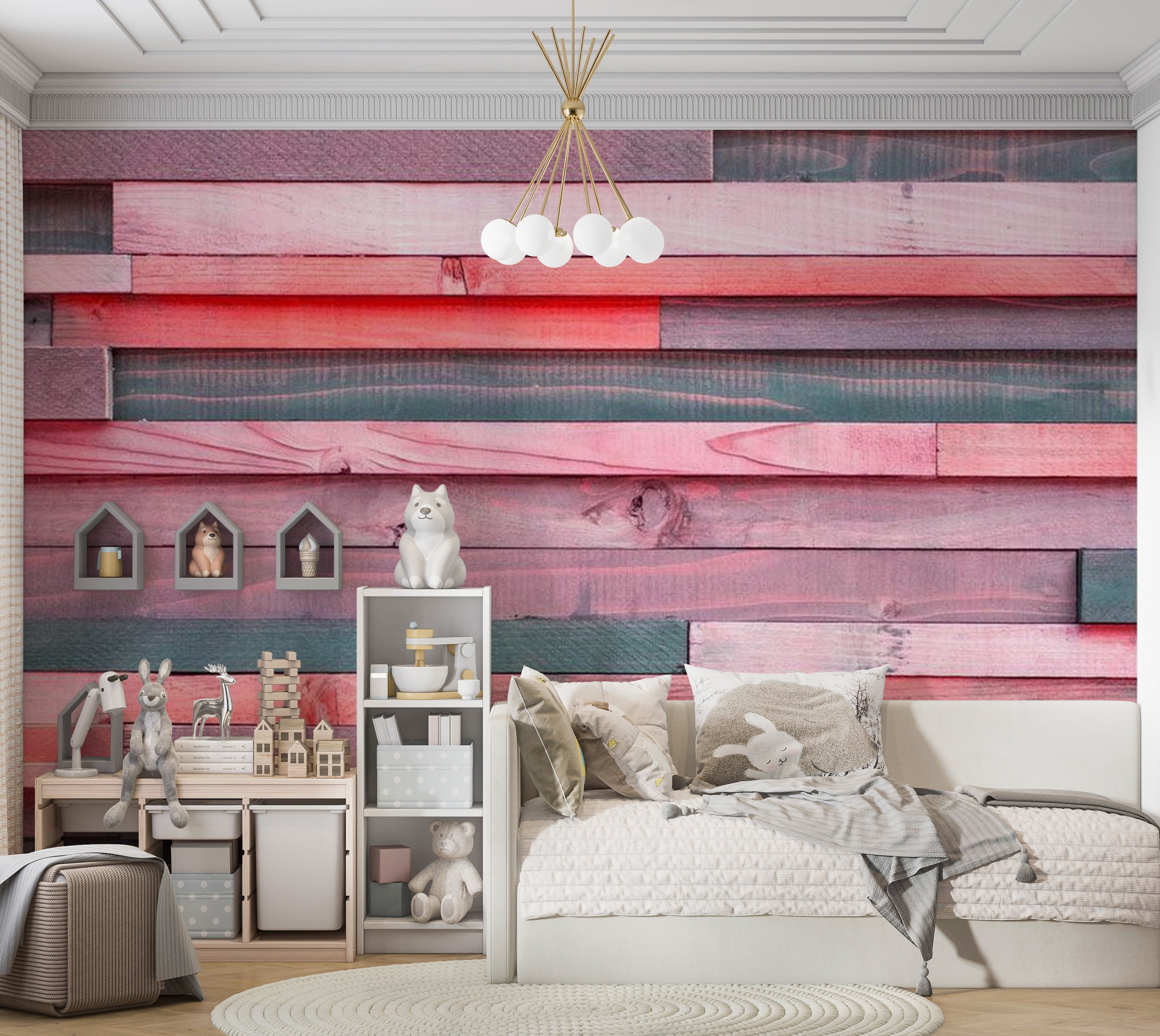 Background & Patterns Wallpaper Wall Mural - Mixed Pink Wooden Planks 39"Wx27"H