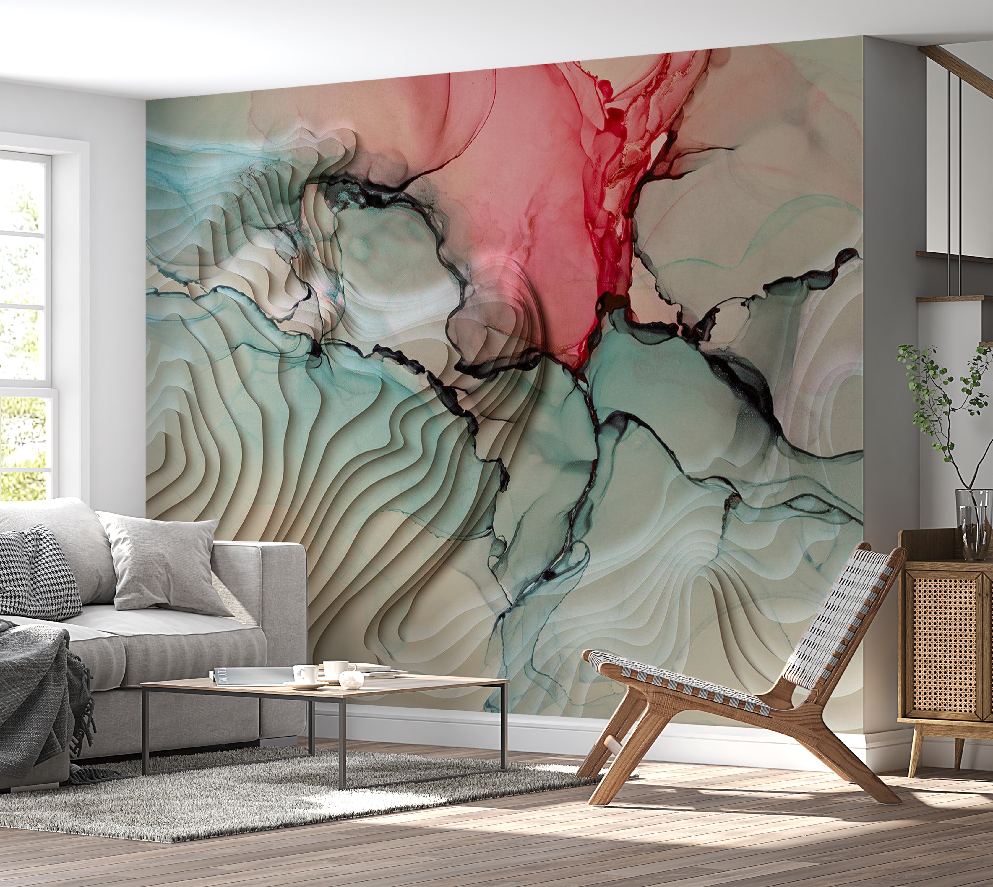 Abstract Wallpaper Wall Mural - 3D Ink Composition 39"Wx27"H / Standard