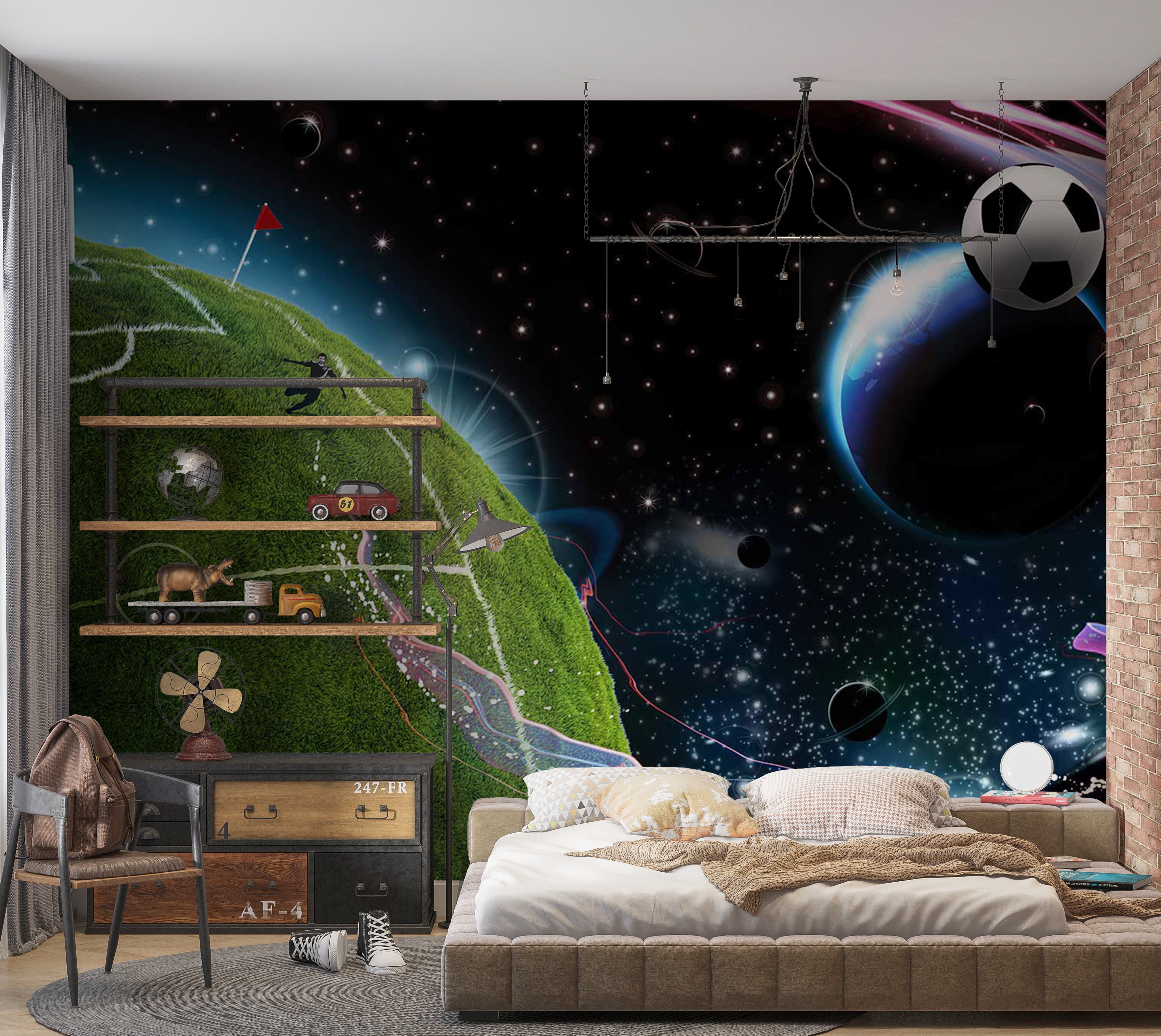 Peel & Stick Sports Wall Mural - Football Space Match 38"Wx27"H