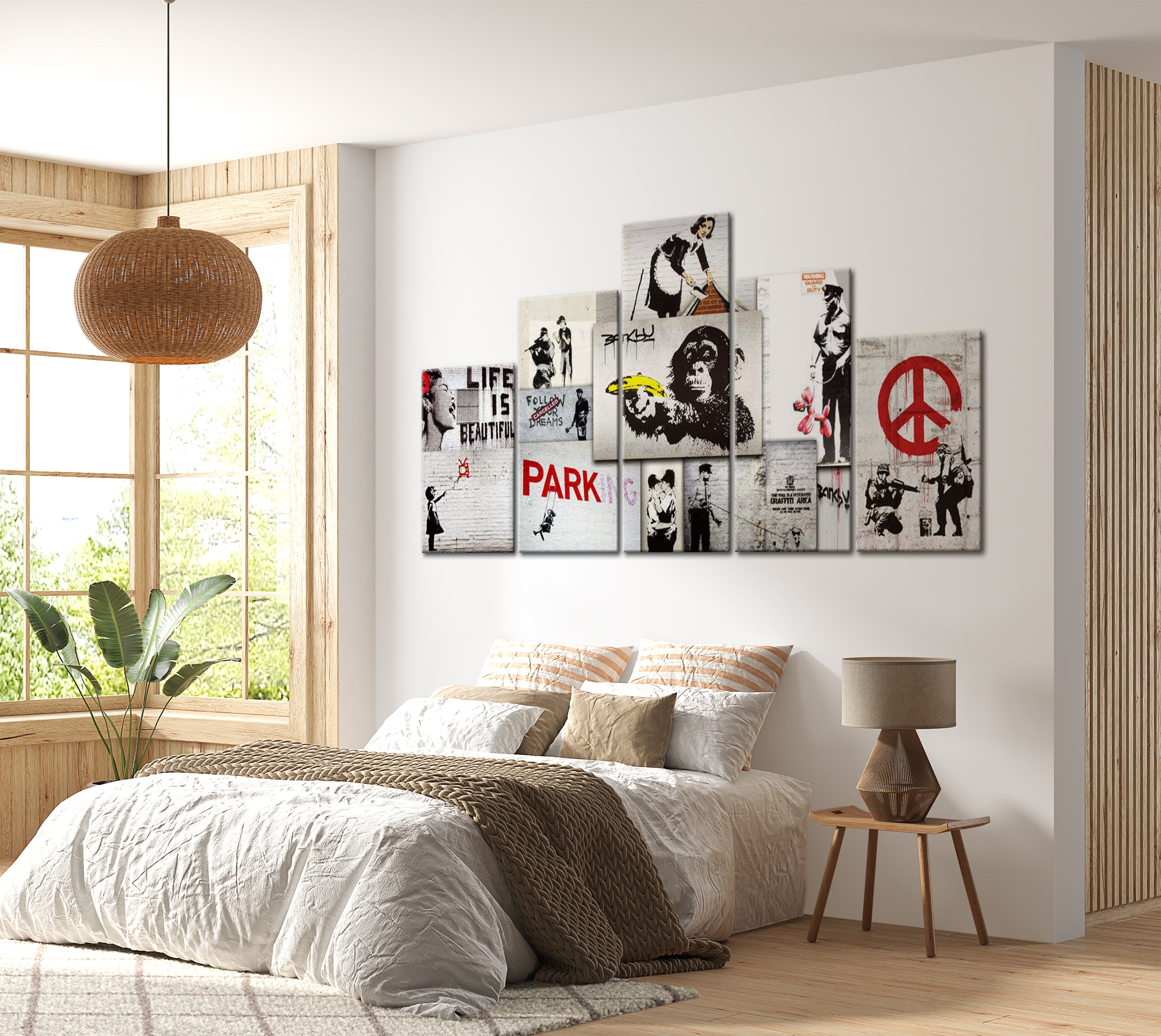 Stretched Canvas Street Art - Banksy Street Crimes Collage  - 5 Pieces 40"Wx20"H