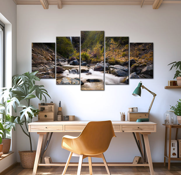 Stretched Canvas Landscape Art - A Waterfall In The Middle Of Wild Nature 40"Wx20"H