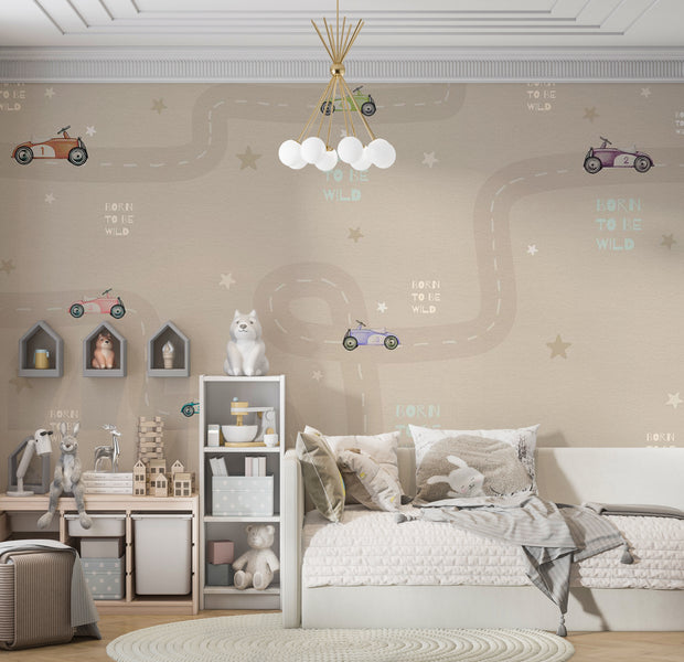 Peel & Stick Kids Wall Mural - Racing Cars 38"Wx27"H