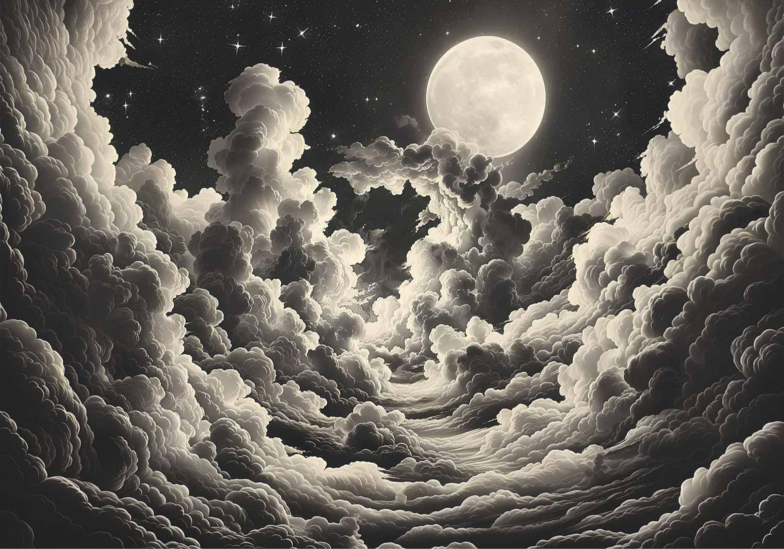 Peel & Stick Space Wall Mural - Moon and Stars at Night 38"Wx27"H