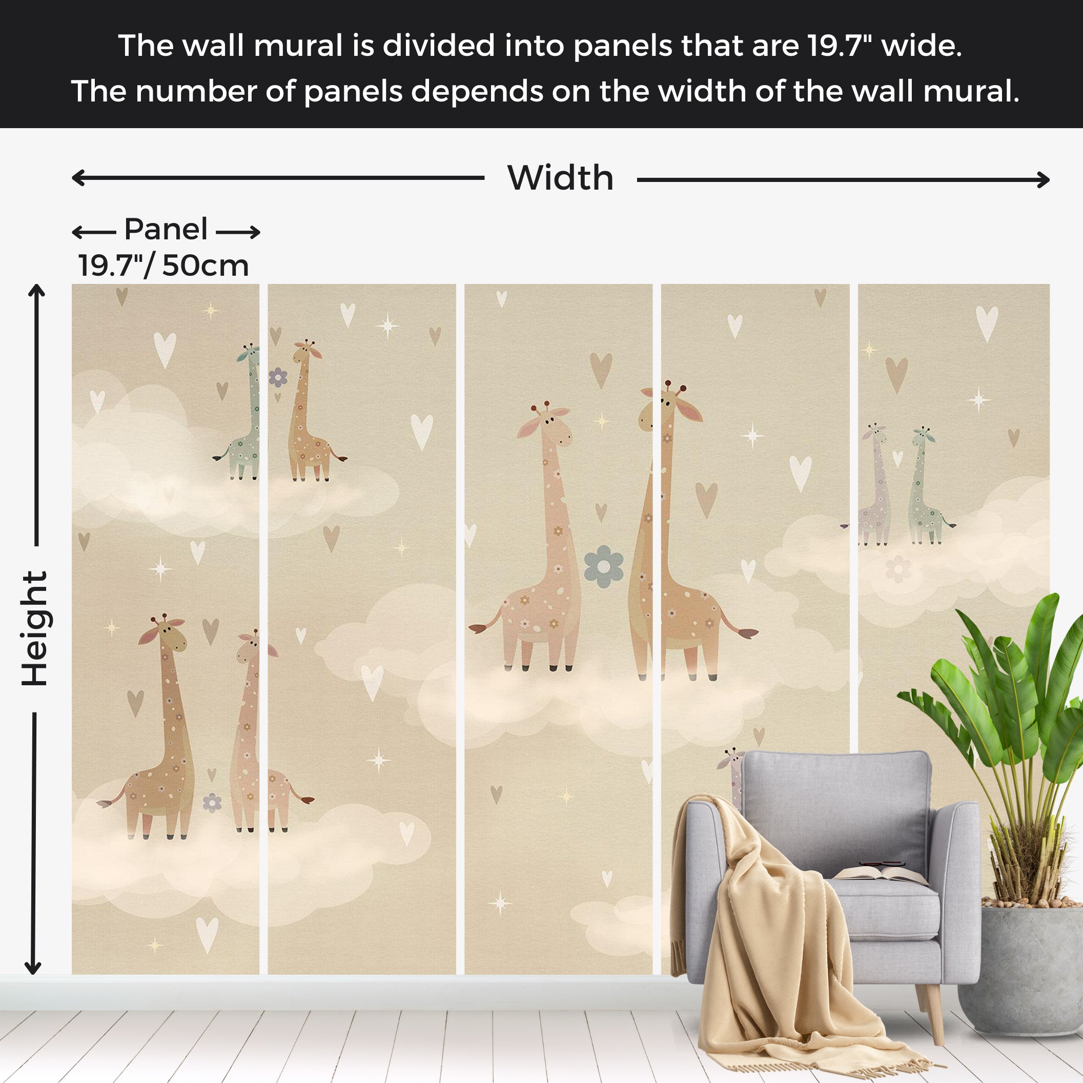 Kids Wallpaper Wall Mural - Giraffes in Love 39"Wx27"H / Standard