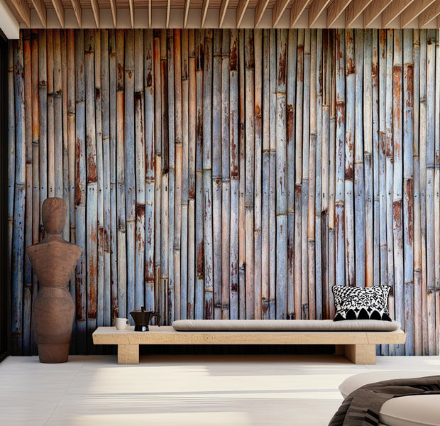 Background & Patterns Wallpaper Wall Mural - Blue Grey Bamboo 39"Wx27"H