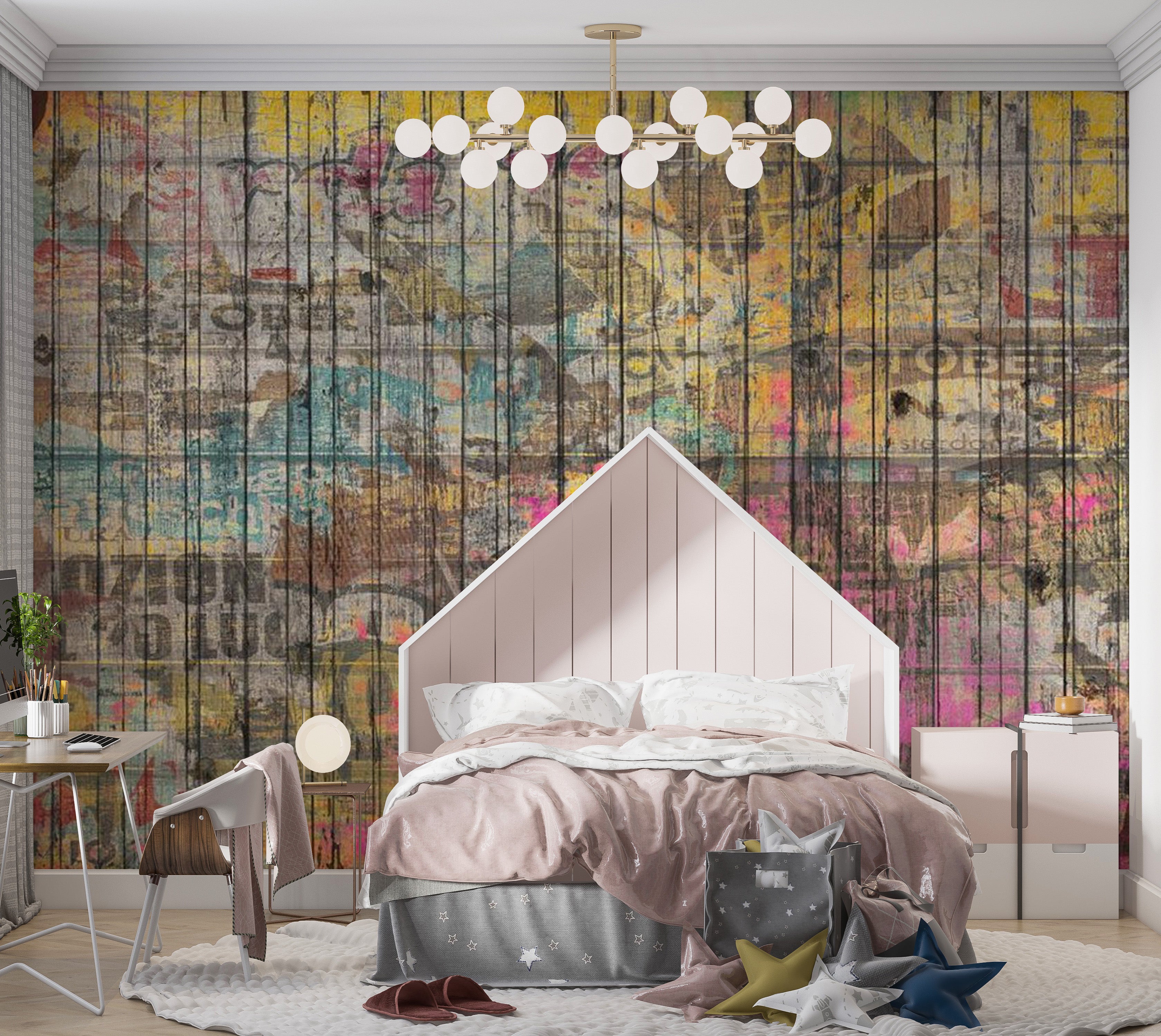 Background & Patterns Wallpaper Wall Mural - Vintage Graffiti on Wood 39"Wx27"H