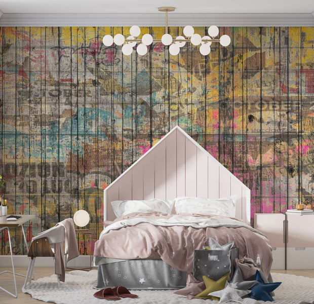 Background & Patterns Wallpaper Wall Mural - Vintage Graffiti on Wood 39"Wx27"H