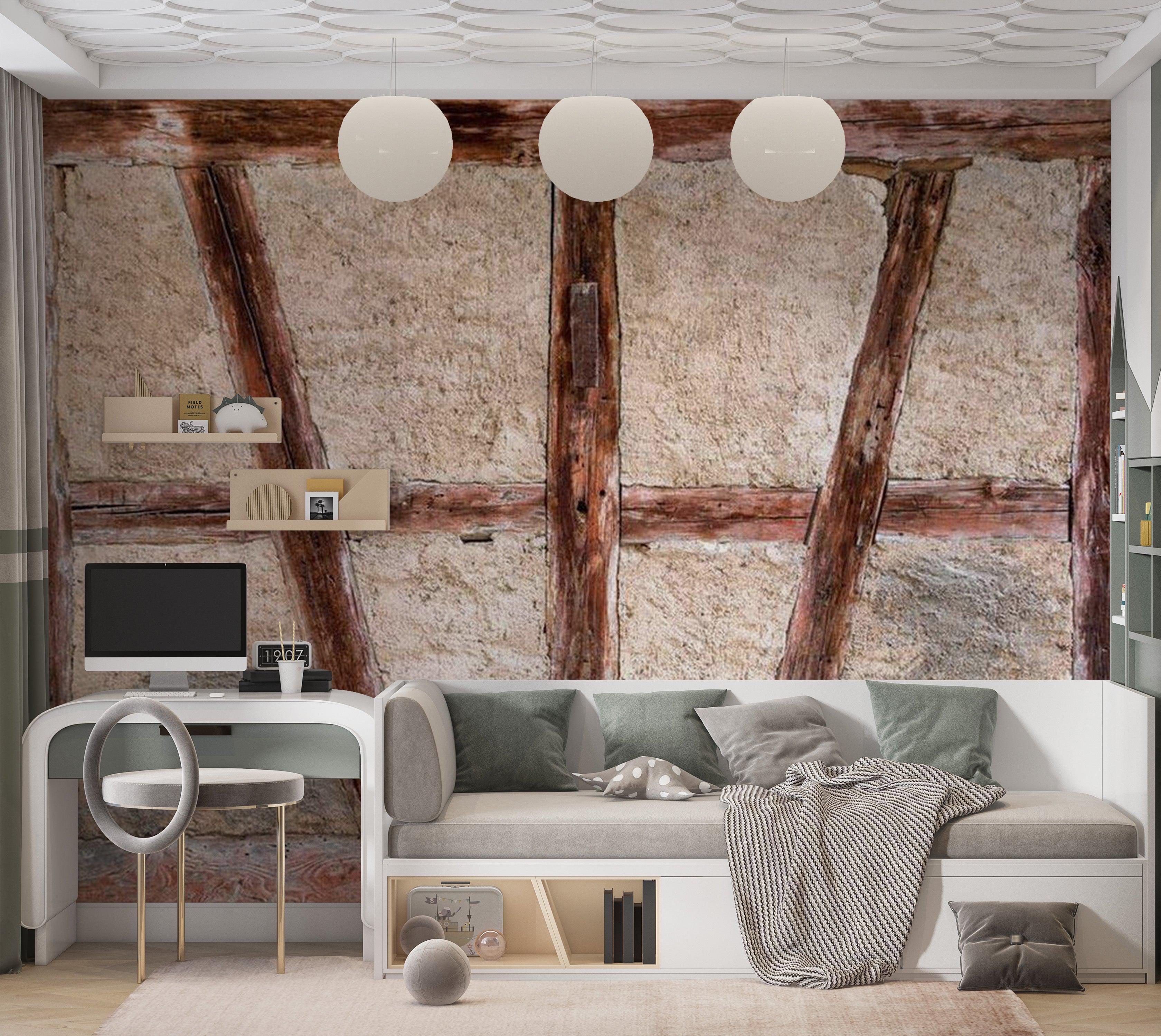 Surface Texture Wallpaper Wall Mural - Old Barn Beams Concrete