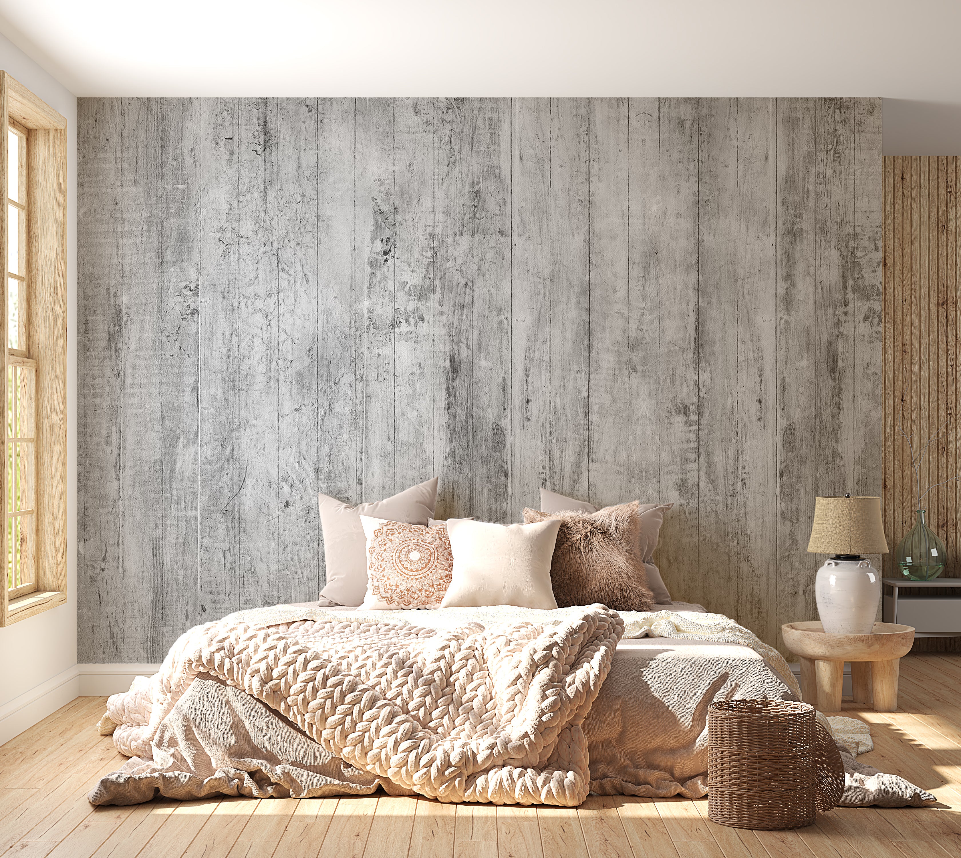 Surface Texture Wallpaper Wall Mural - Grey Rustic Old Wood 39"Wx27"H / Standard