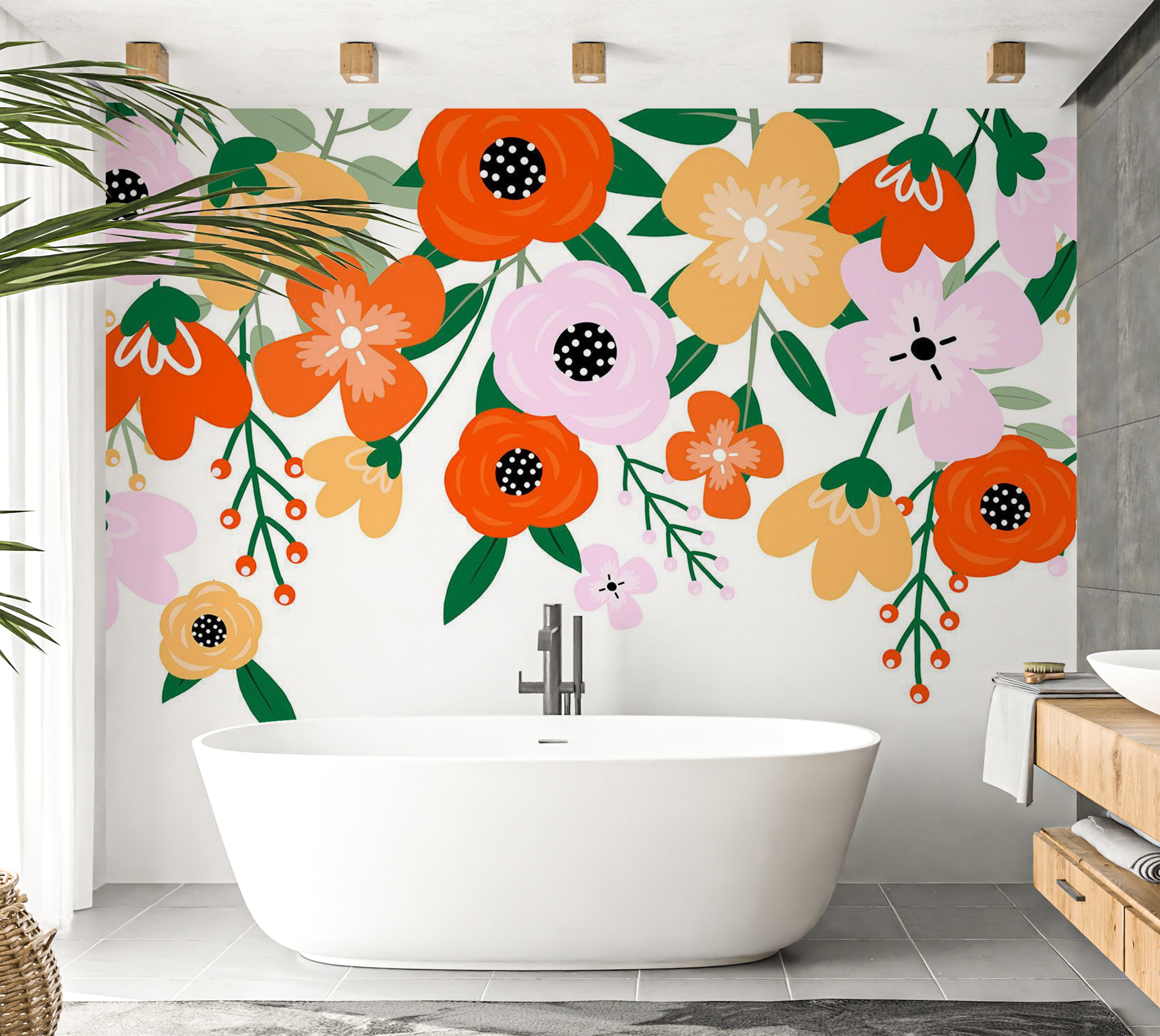 Peel & Stick Floral Wall Mural - Orange Abstract Bloom 38"Wx27"H