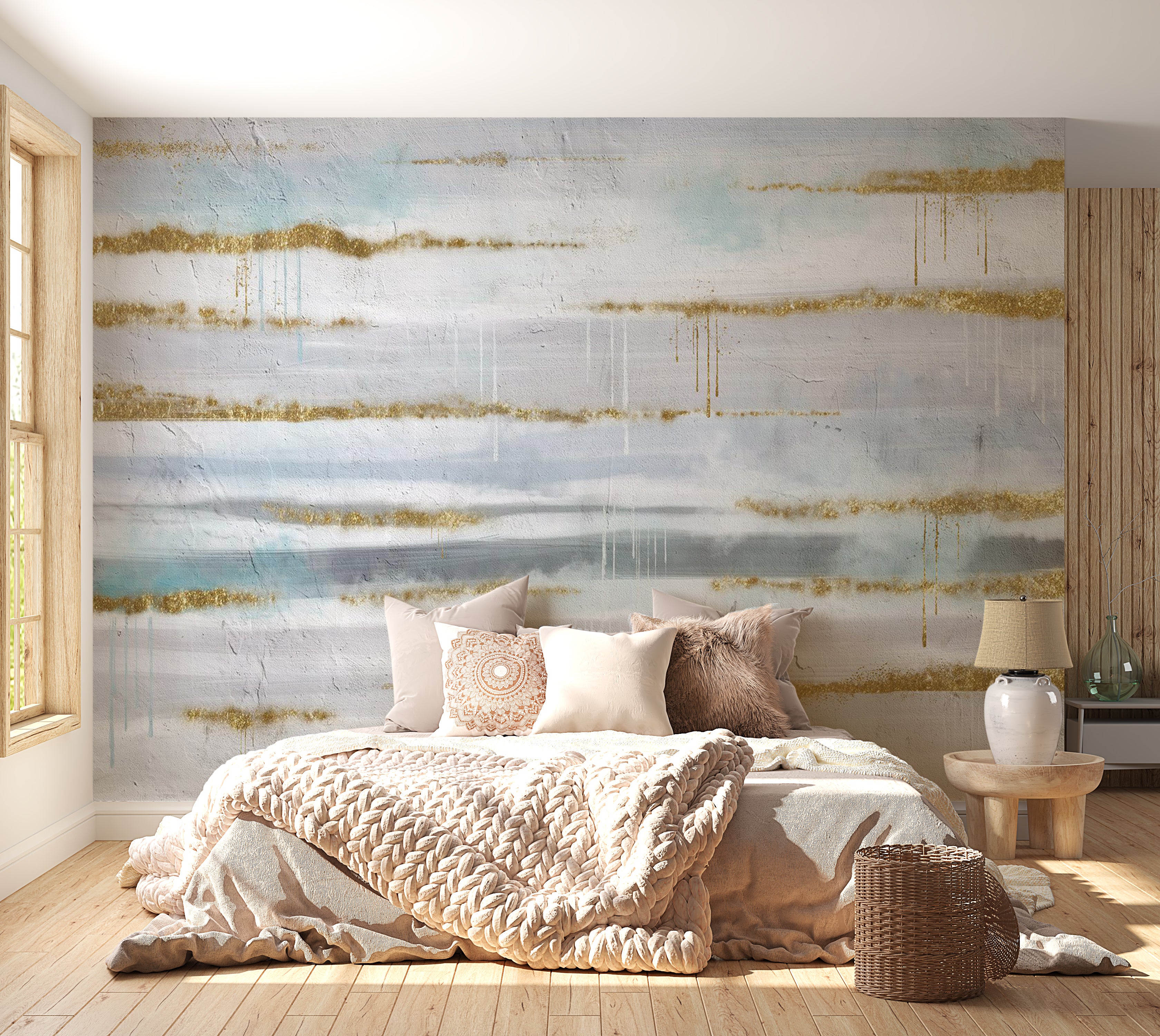 Surface Texture Wallpaper Wall Mural - Modern Gold Sparkle Wall 39"Wx27"H / Standard