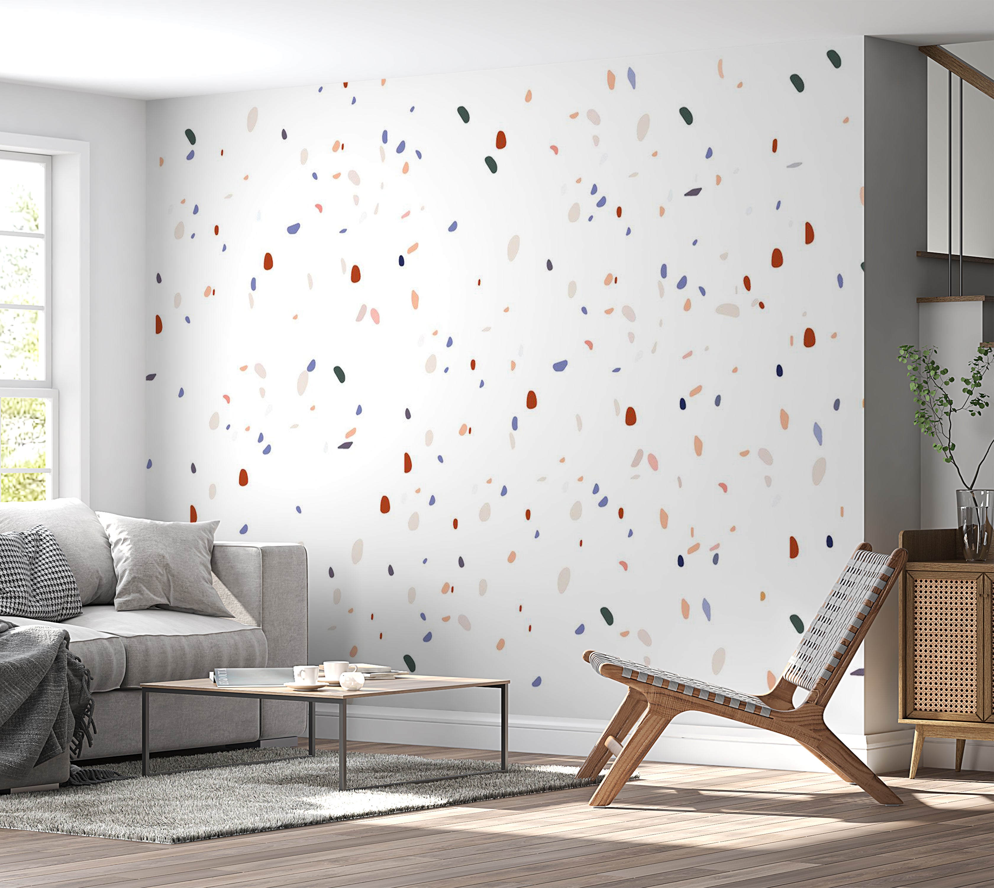 Abstract Wallpaper Wall Mural - Classic Terrazzo on White Background 39"Wx27"H / Standard