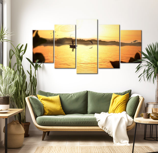 Stretched Canvas Landscape Art - A Lake At Dusk 40"Wx20"H