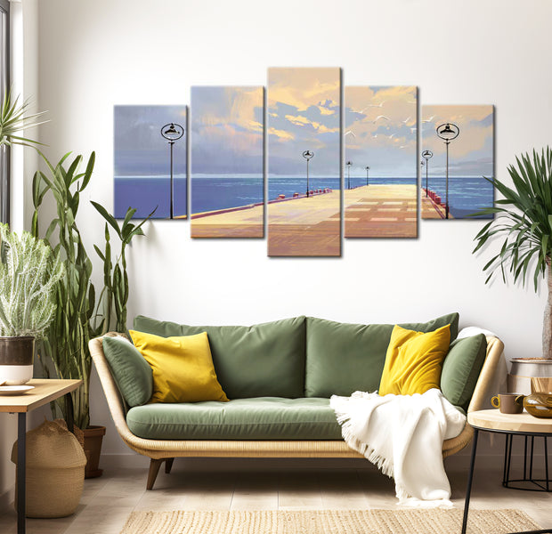 Stretched Canvas Landscape Art - Seaside Walk 40"Wx20"H