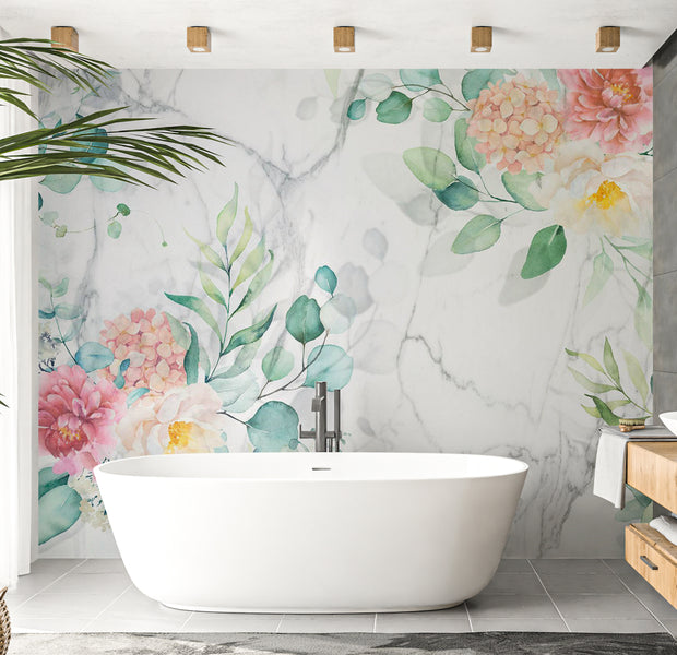 Peel & Stick Floral Wall Mural - Flowery Marble 38"Wx27"H