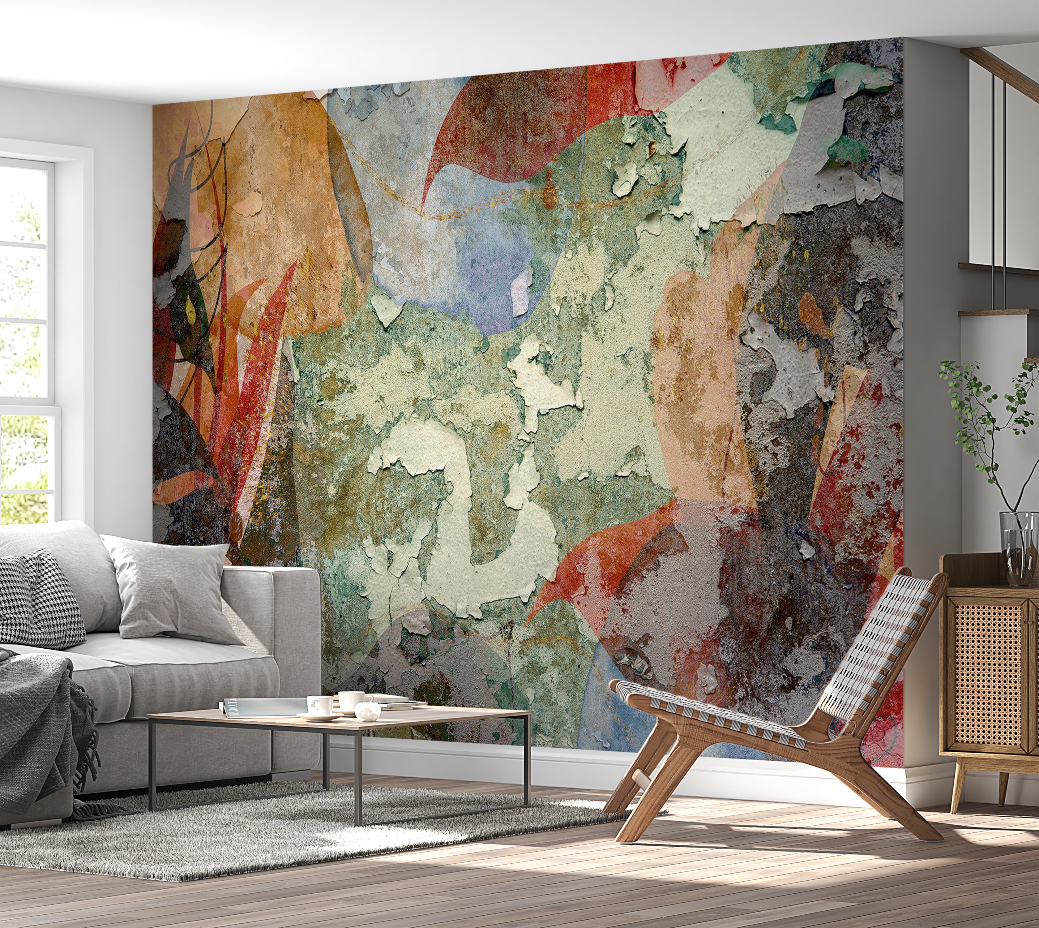 Abstract Wallpaper Wall Mural - Colorful Old Plaster Wall 39"Wx27"H / Standard