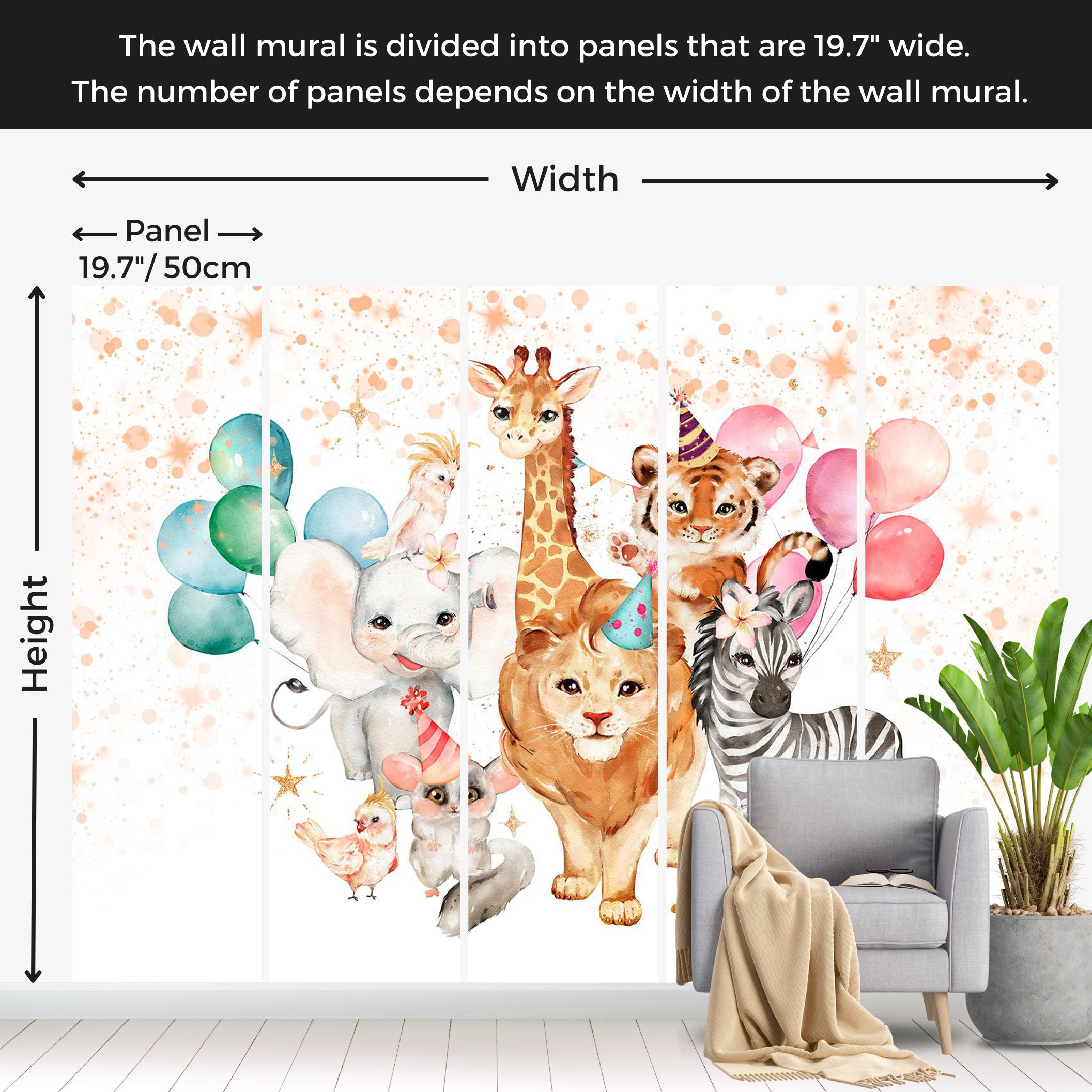 Kids Wallpaper Wall Mural - Happy Animals 39"Wx27"H / Standard