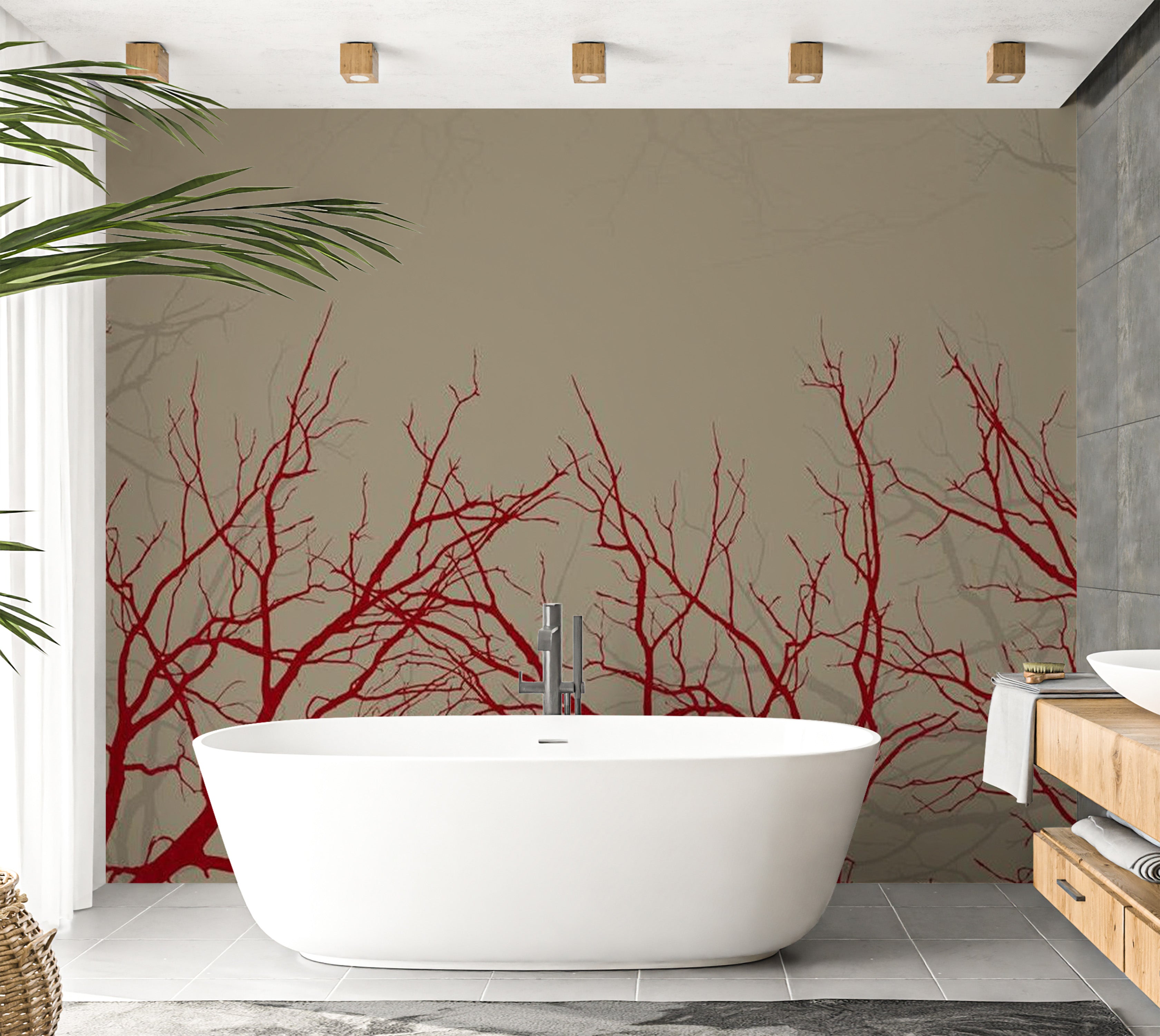 Abstract Wallpaper Wall Mural - Red-Hot Branches 118"Wx90"H