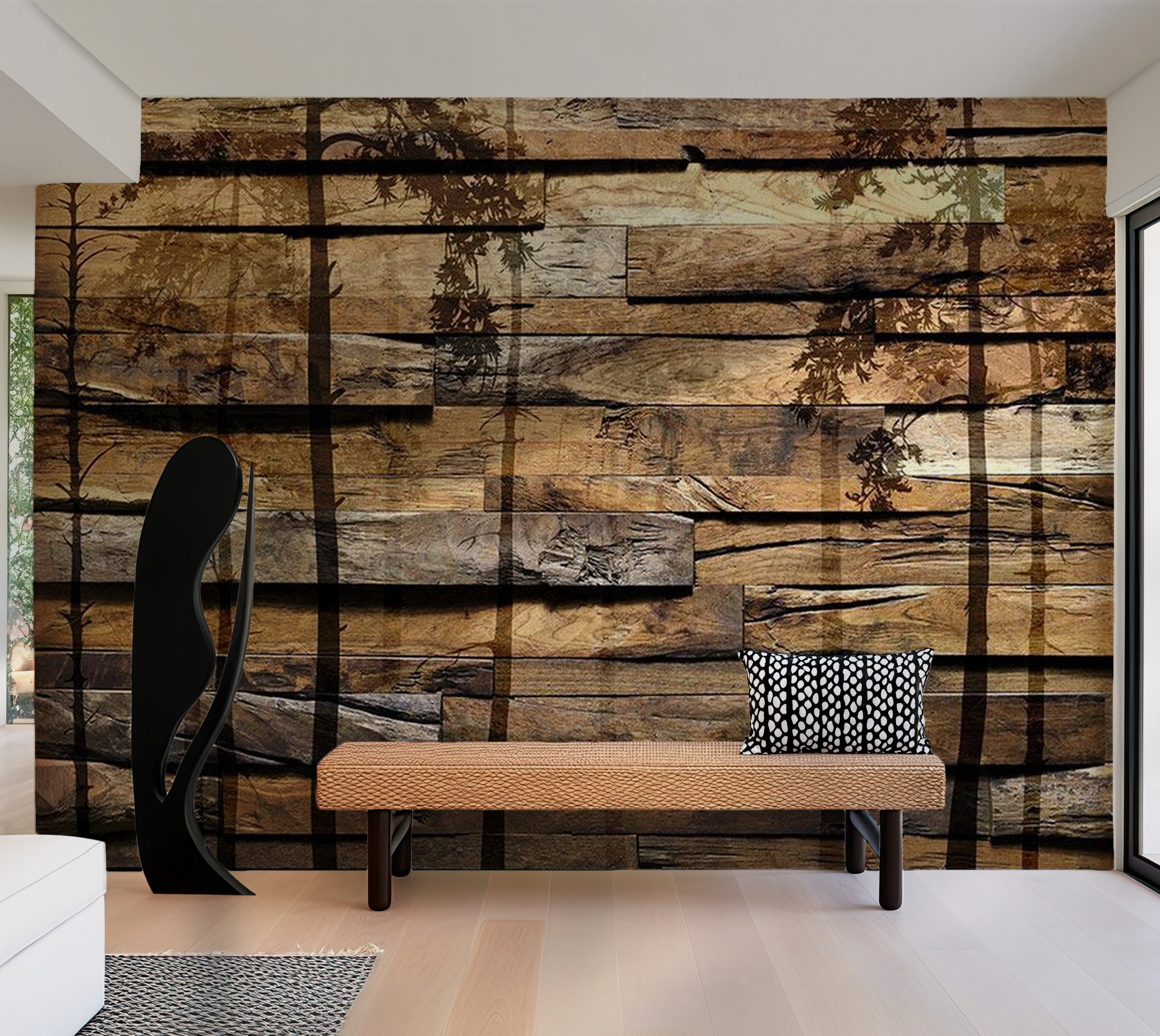 Background & Patterns Wallpaper Wall Mural - Shadow Of Trees On Wood 39"Wx27"H