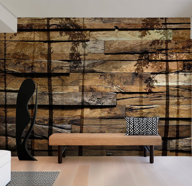 Background & Patterns Wallpaper Wall Mural - Shadow Of Trees On Wood 39"Wx27"H